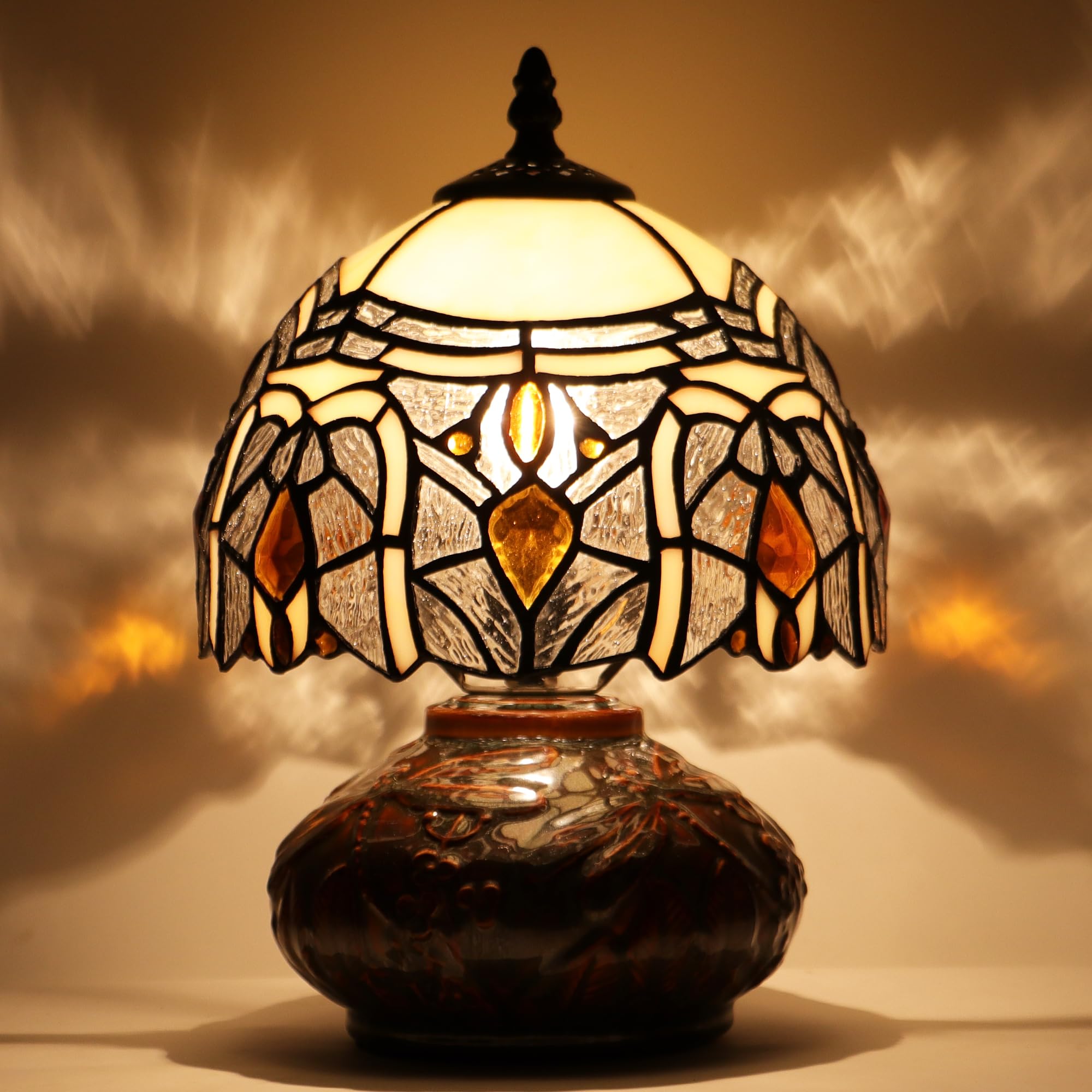 HZYFFYU Small Tiffany Table Lamp Mini Mushroom Stained Glass Lamp Memory Sympathy lamp 8X11 Inch (Crystal Style)
