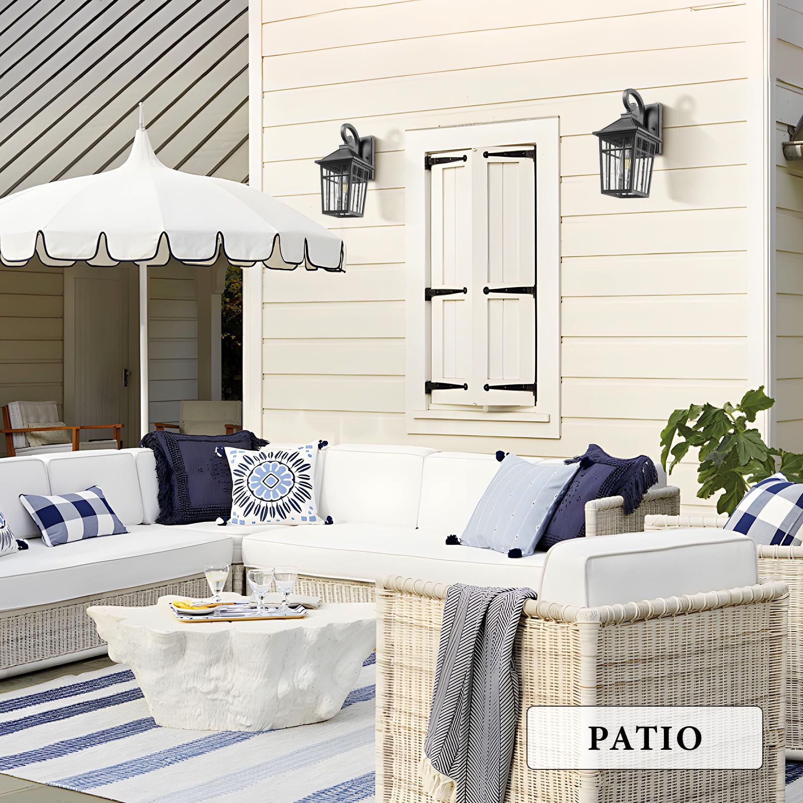 Darkaway Outdoor Wall Lights, Waterproof Black Sconce With Seeded Glass, 2-Pack For Porch & Garage