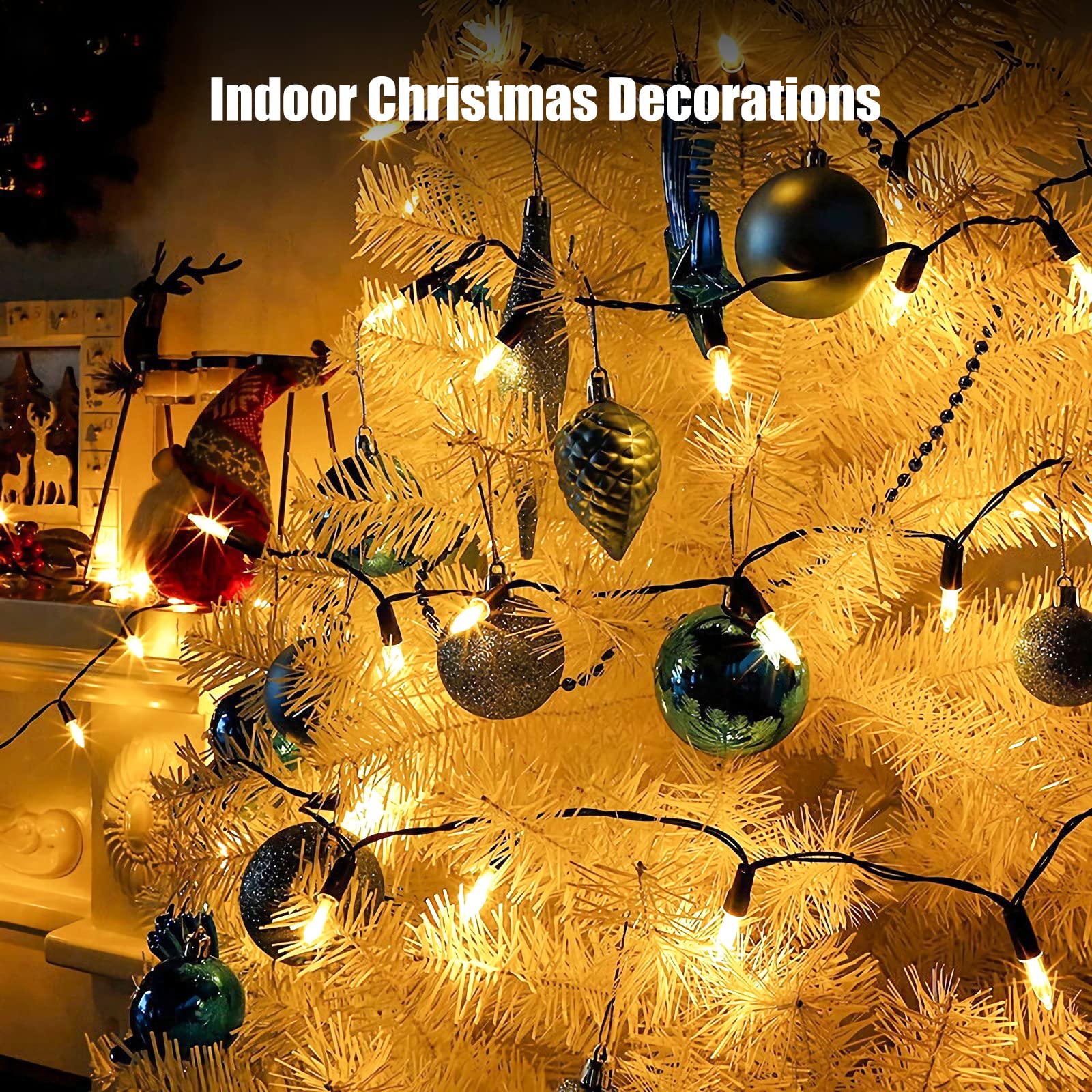 Dirnun Christmas Lights Clear White 100 Count Incandescent Lights Ul Certified Connectable Christmas Tree Lights With Green Wires For Indoor Outdoor Xmas, Wedding, Holiday, Party, Home Decorations