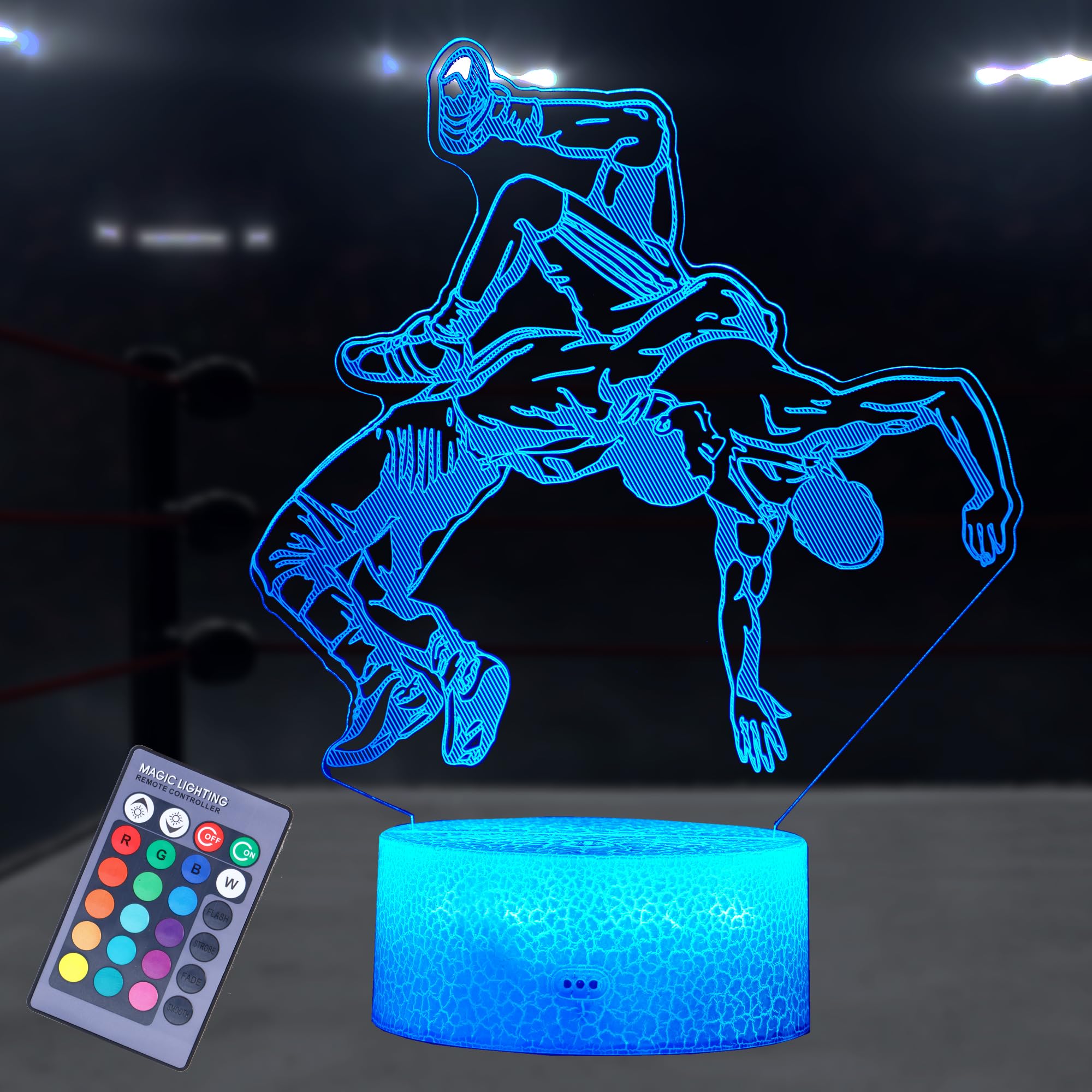 POSSHE 3D Wrestling Night Light - 16 Color Changing, Remote Control, Dimmable - Kids Room Decoration, Model MY-3D LAMP- , Style 4