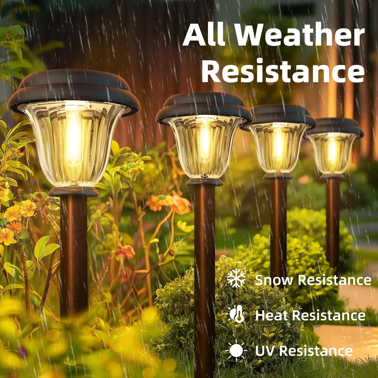 DERAYSION 8 Pack Solar Pathway Lights, Stainless Steel, Waterproof, Warm White, Model A115Z, Brownish-Black