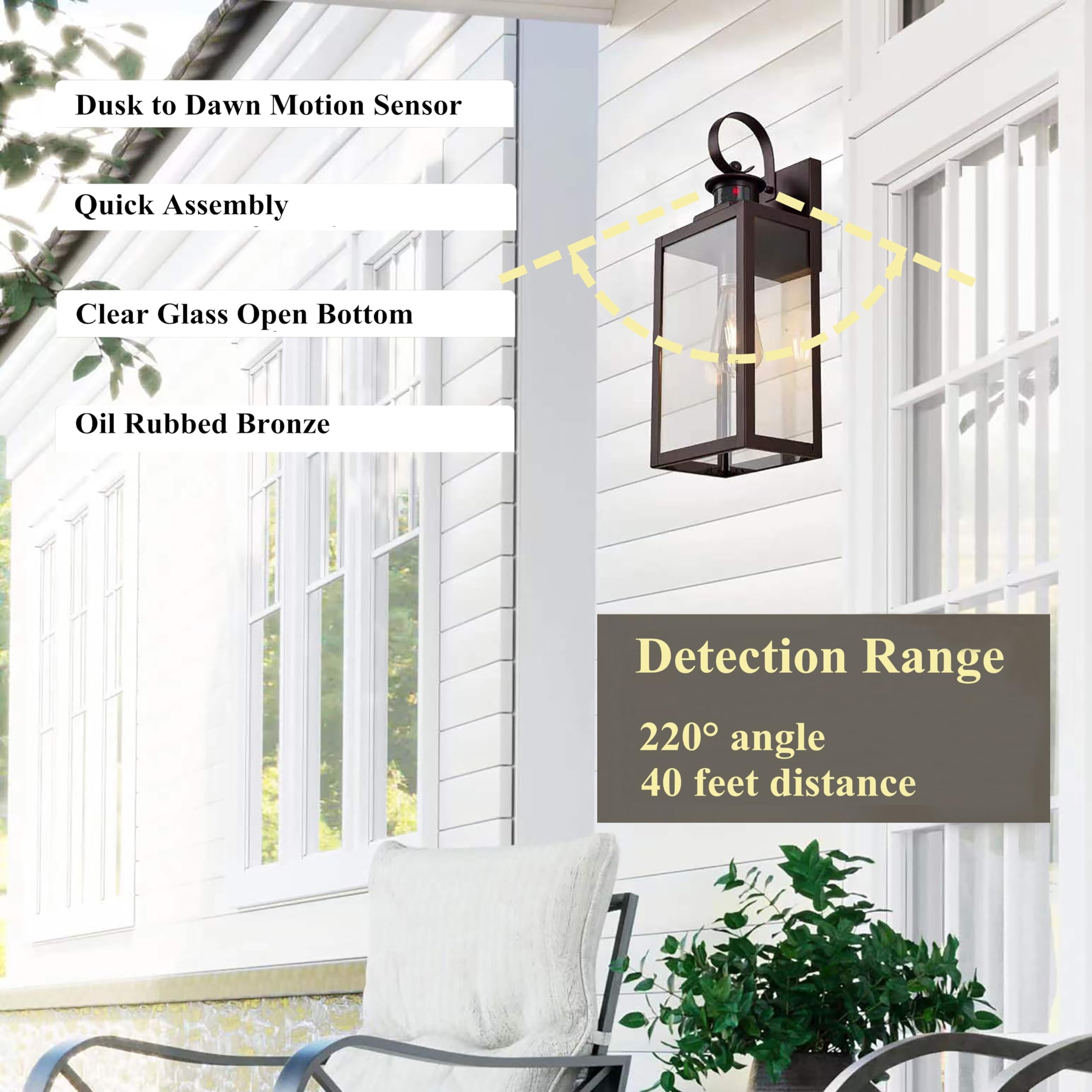 MICSIU Motion Sensor Outdoor Wall Lights, 18in Bronze, 2 Pack, Dusk to Dawn, Metal Fixture for House, Porch, Pathway, Patio