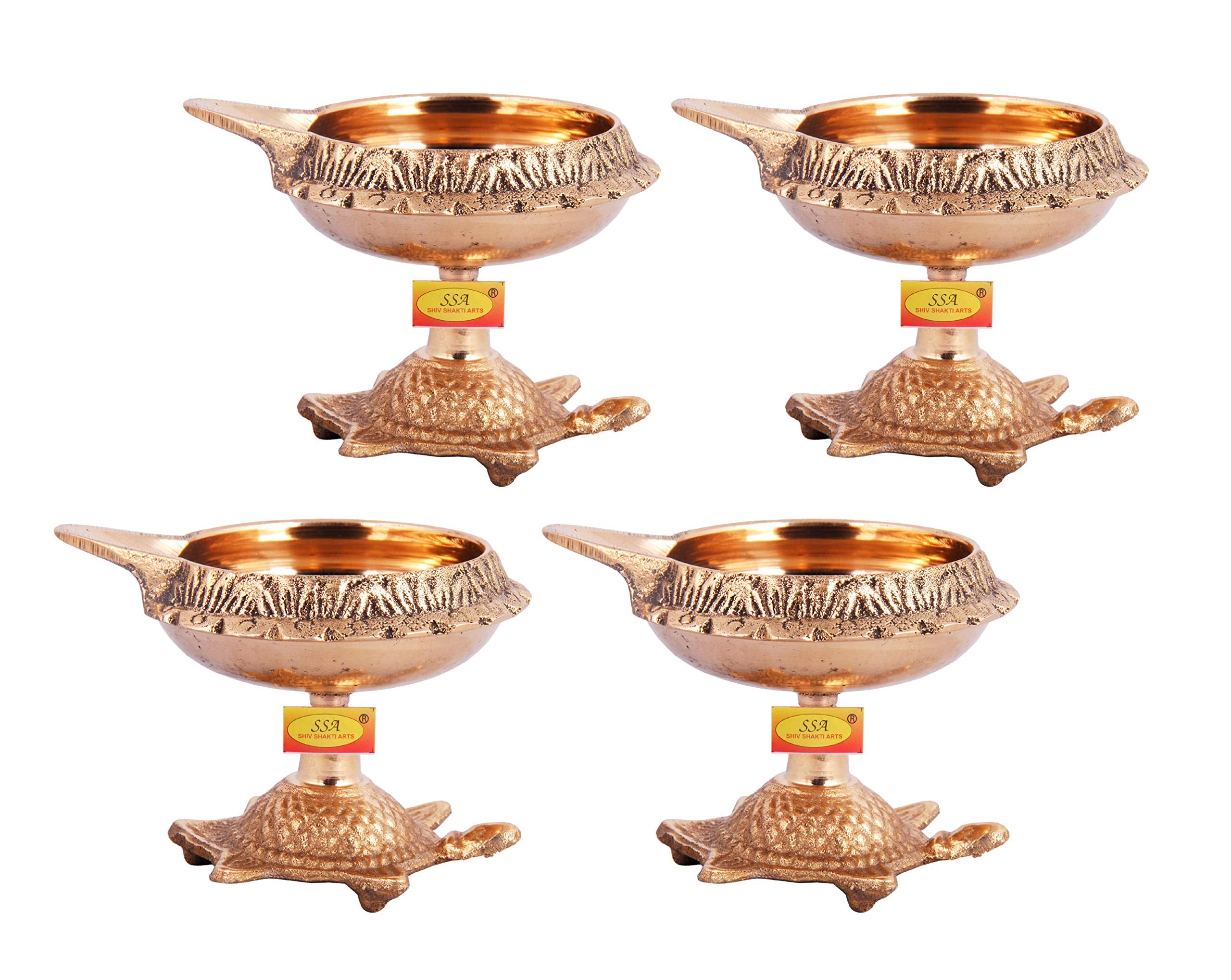 Shiv Shakti Arts Pure Brass Kuber Diya with Turtle Base Big No.2 (110 Gm Each) Designer Engraved Diya, Deepak for 2020 Navrati D