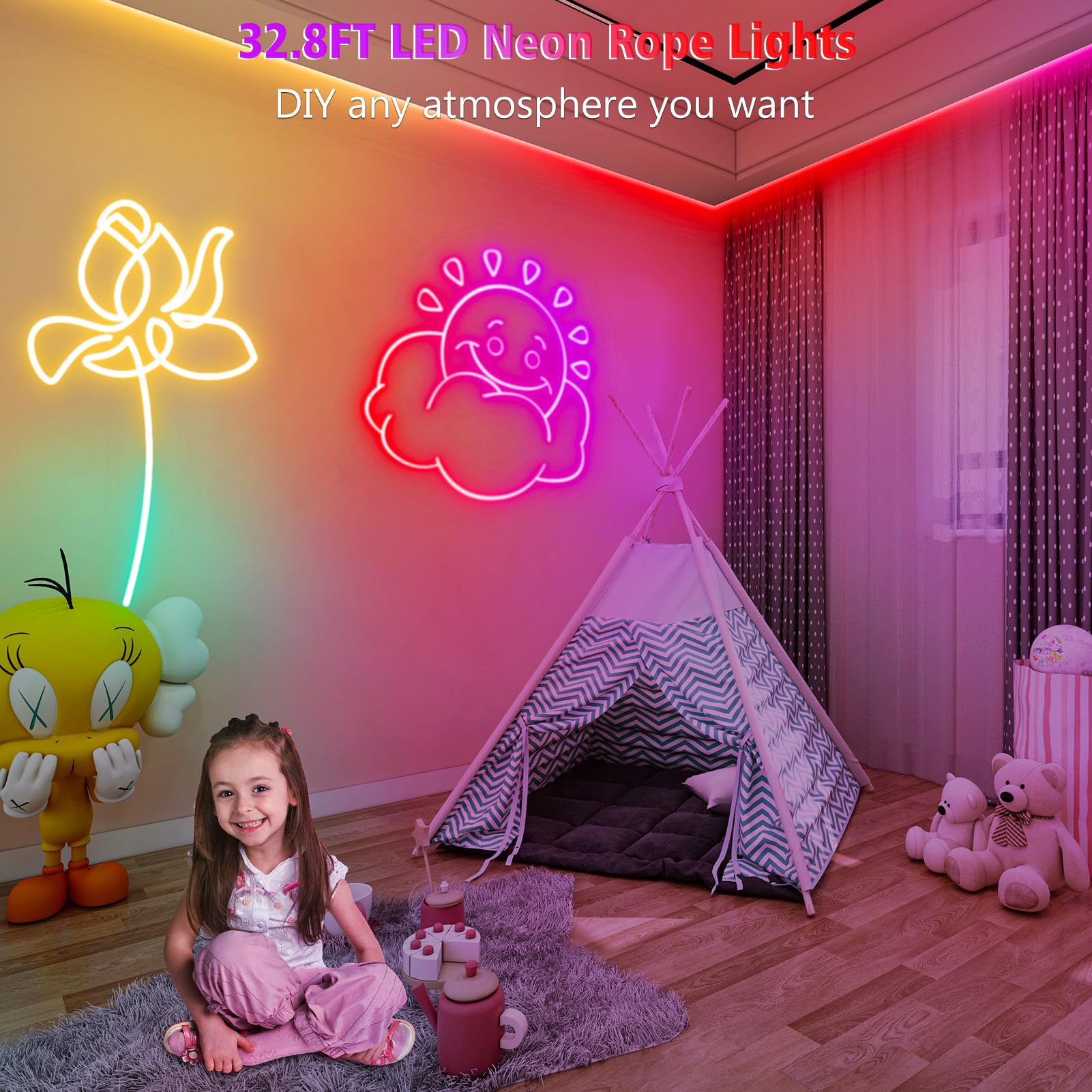 Danhh LED Neon Rope Lights, RGB Color Changing, 10M, Waterproof, Model D001, Remote APP Control, Music Sync