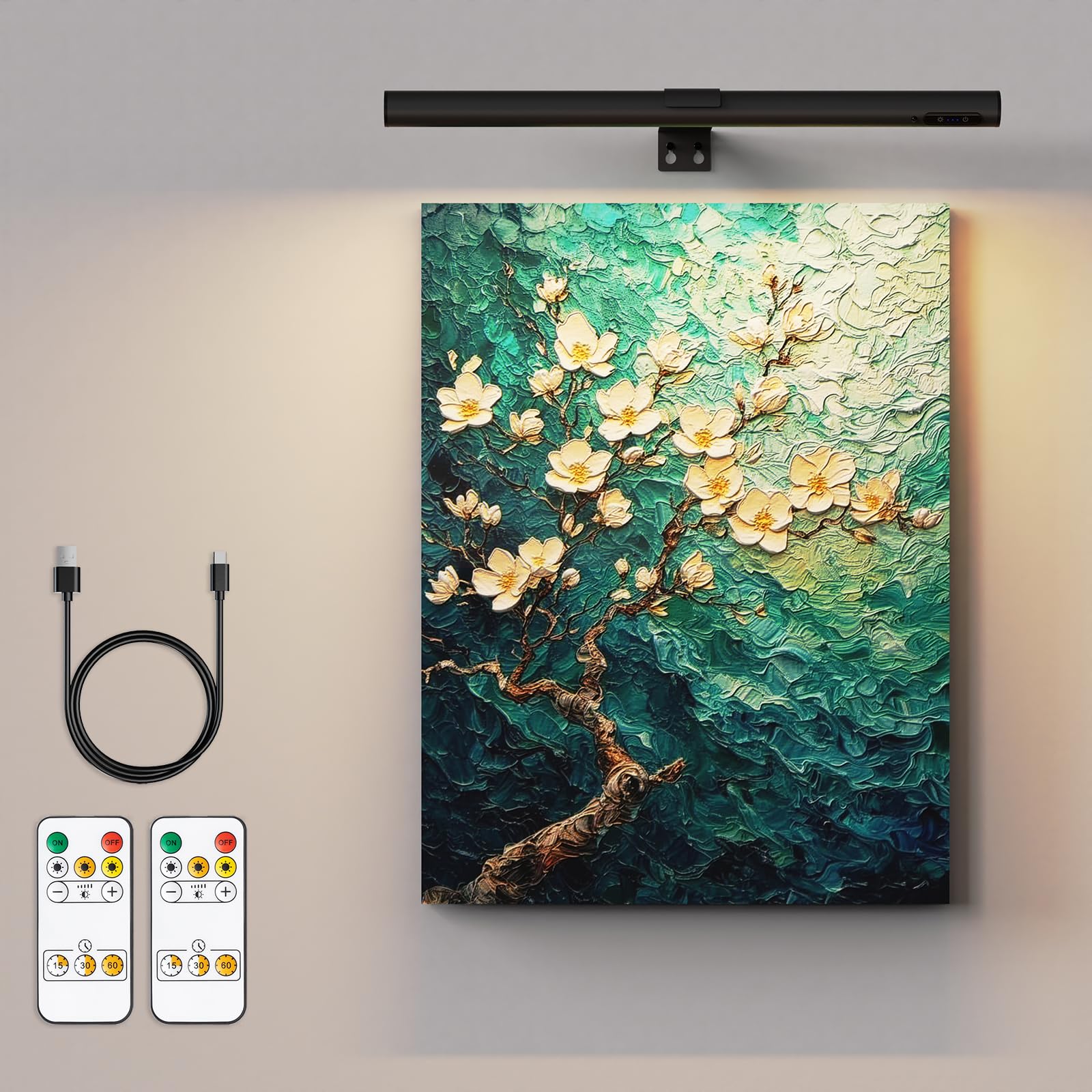Eayoyae 19.7Inch Battery Operated Wireless Picture Light,Remote Control Painting Display Lights, Rechargeable Wall Lights With Three Modes And Power Display For Art Frame