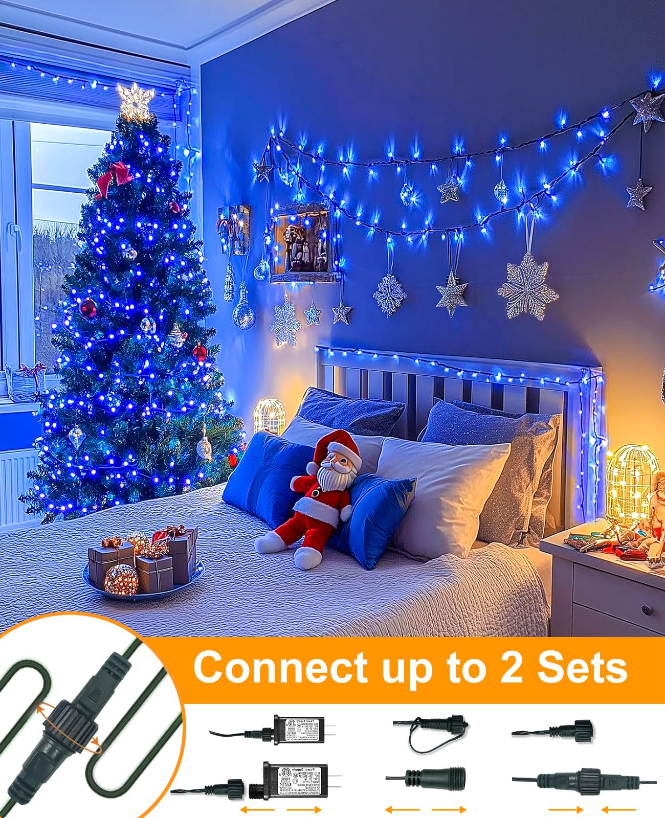 Xmasbokeh 157Ft 480 Led Christmas Lights Outdoor  Plug In Christmas Tree Lights Waterproof  8 Modes Green Wire Fairy String Light For Indoor Home Patio Tree House Holiday Decorations  Blue