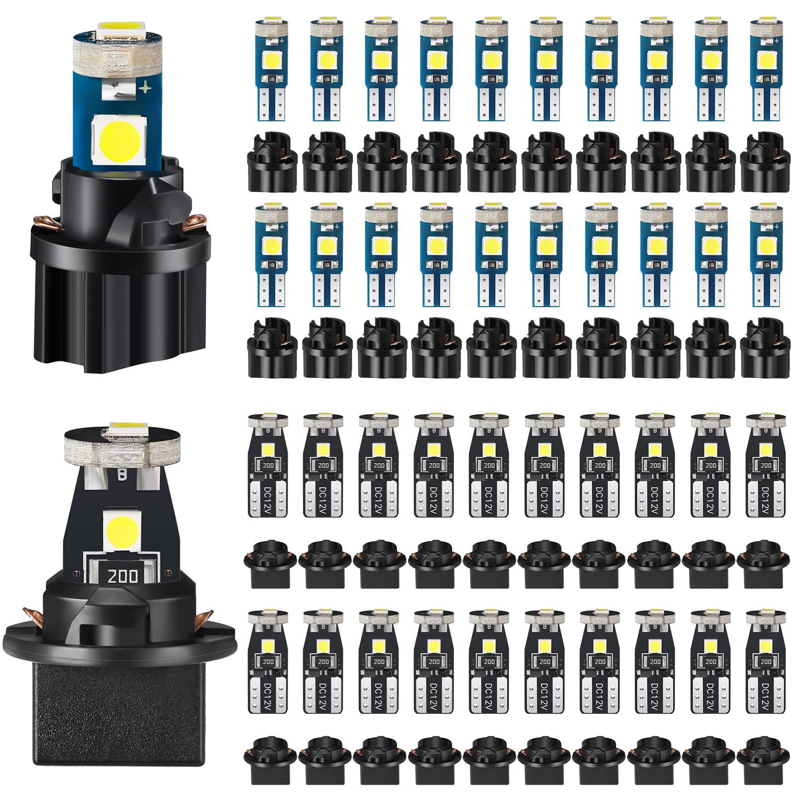 BBTO 40 Pieces LED Bulbs for Car Dashboard - White Twist Socket Instrument Lights