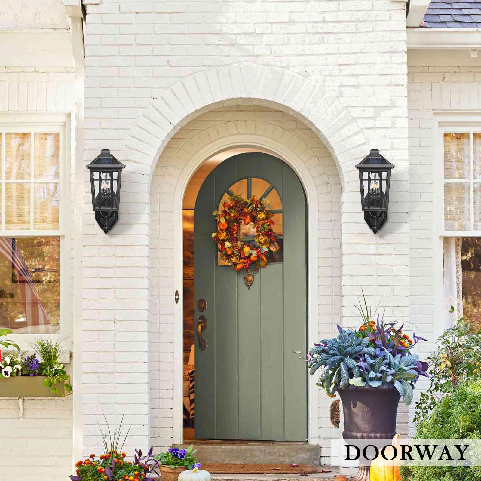 Darkaway Solar Wall Lights - Dusk To Dawn Sconce With Remote Control, Black Aluminum Fixture