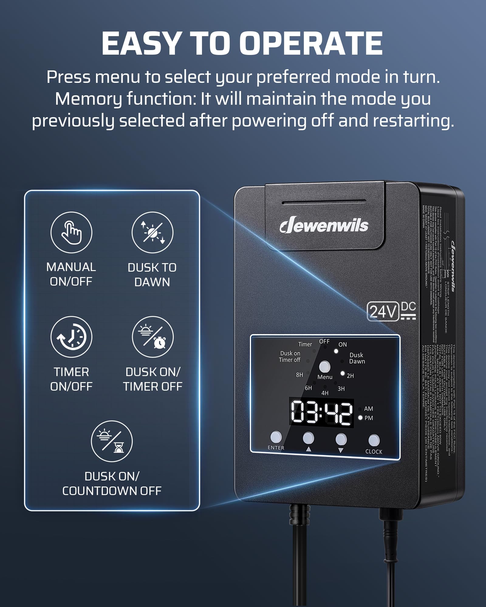DEWENWILS 120W Low Voltage Landscape Transformer with Timer & Photocell Sensor, 120V AC to 24V DC Low Voltage Transformer, Weath