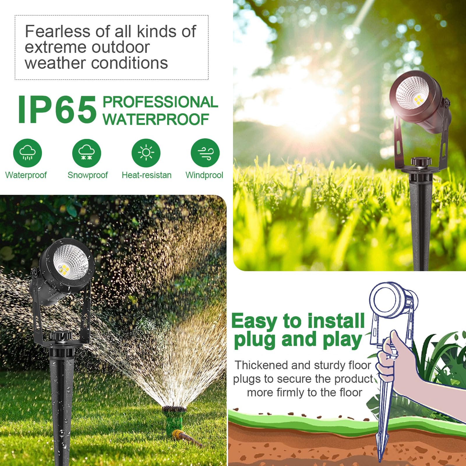 IRISECO LED Outdoor Spot Lights - 4 Pack, 12V Warm White, IP65 Waterproof Landscape Lighting for Yard, Pathway, and Pools