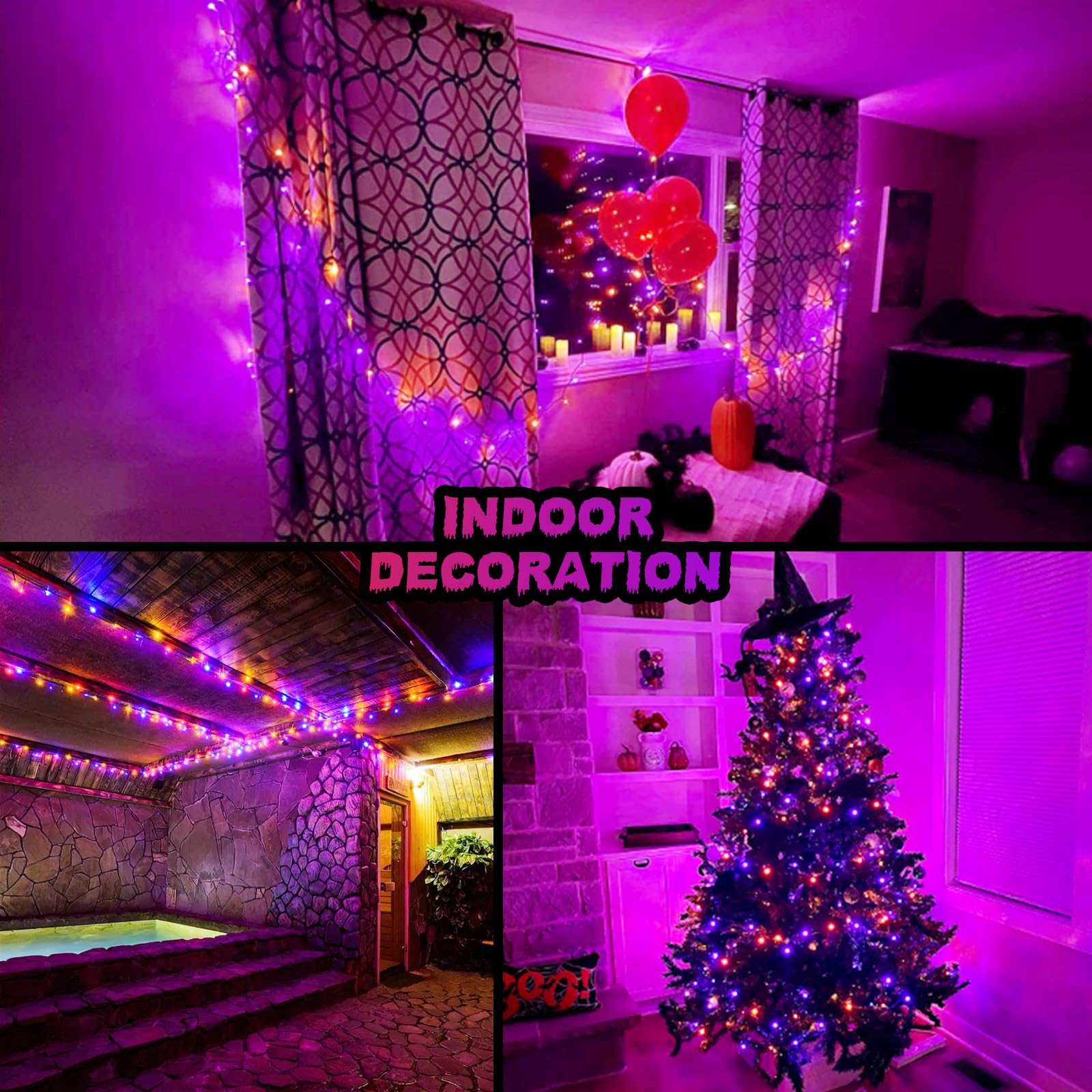 Jmexsuss 33Ft 100 Led Halloween String Lights, Orange & Purple, Waterproof, 8 Modes, Clear Wire, Model Exs-S-0100