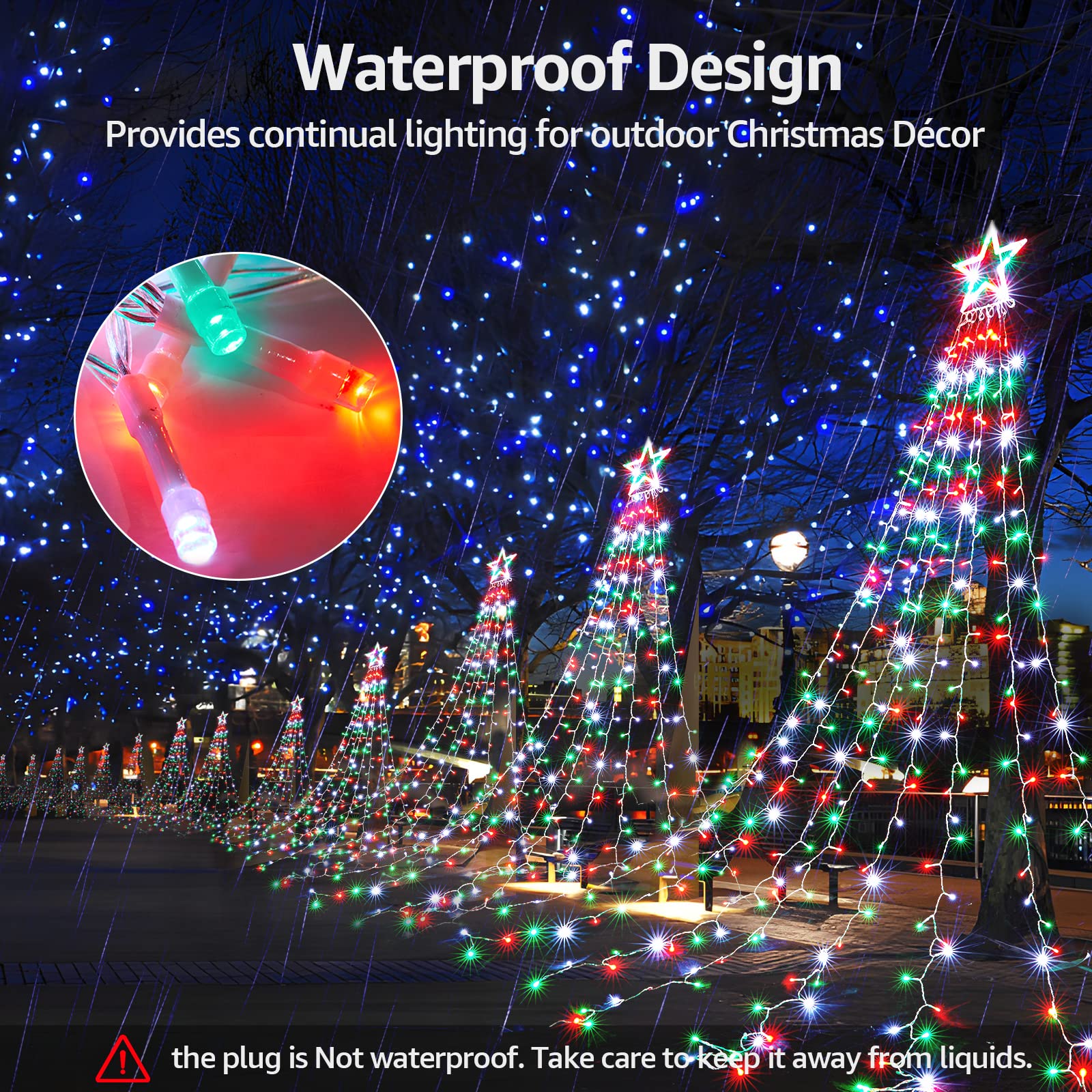 BlcTec Outdoor Christmas Star Lights, 344 LED, 9 Strands, 11.9ft, Waterproof, 8 Modes, Red Green White, Model JT-EL/FC300V