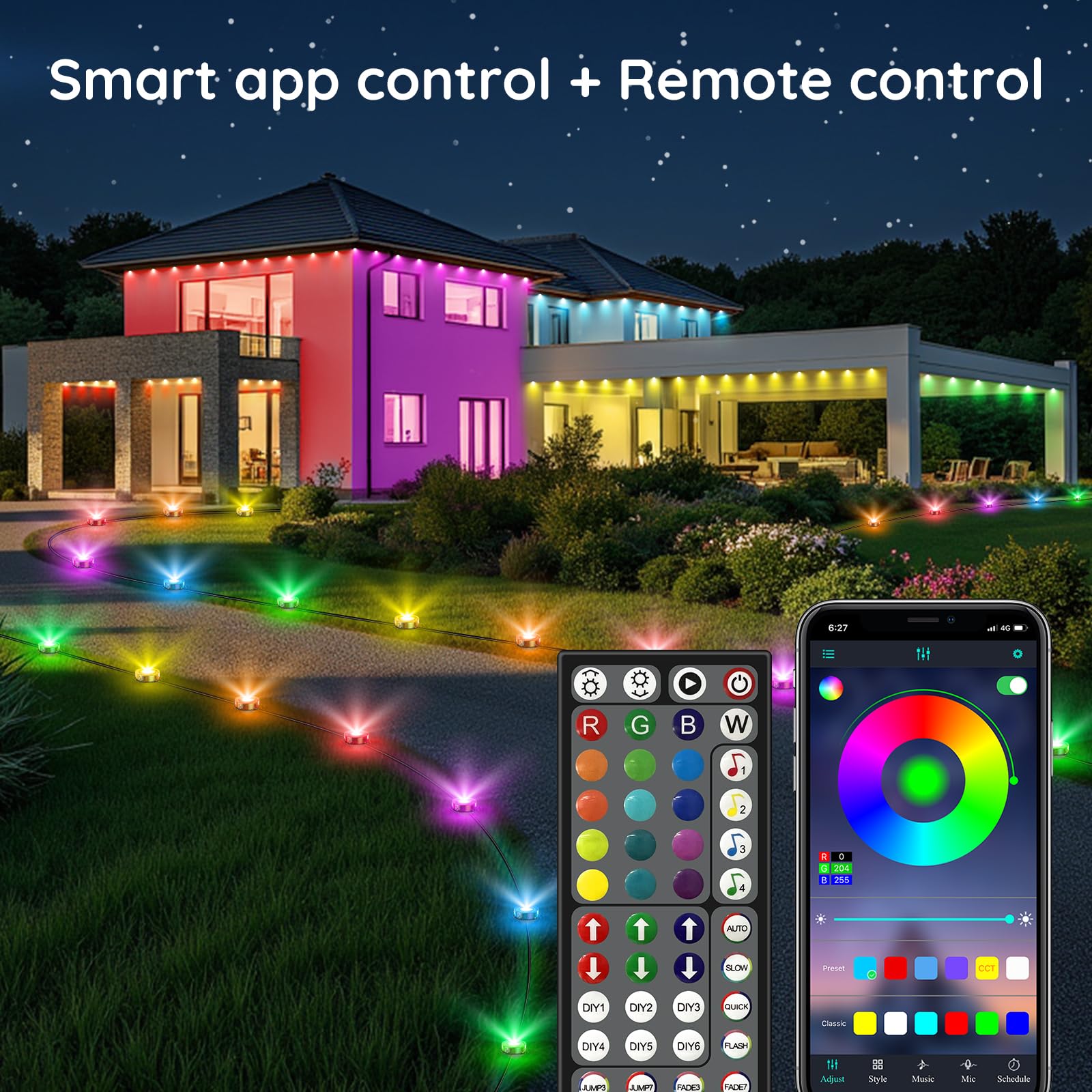 TQQVXX RGB Outdoor Ground Lights, 200FT Color Changing, Waterproof Pathway Lighting, Black, Remote & App Control