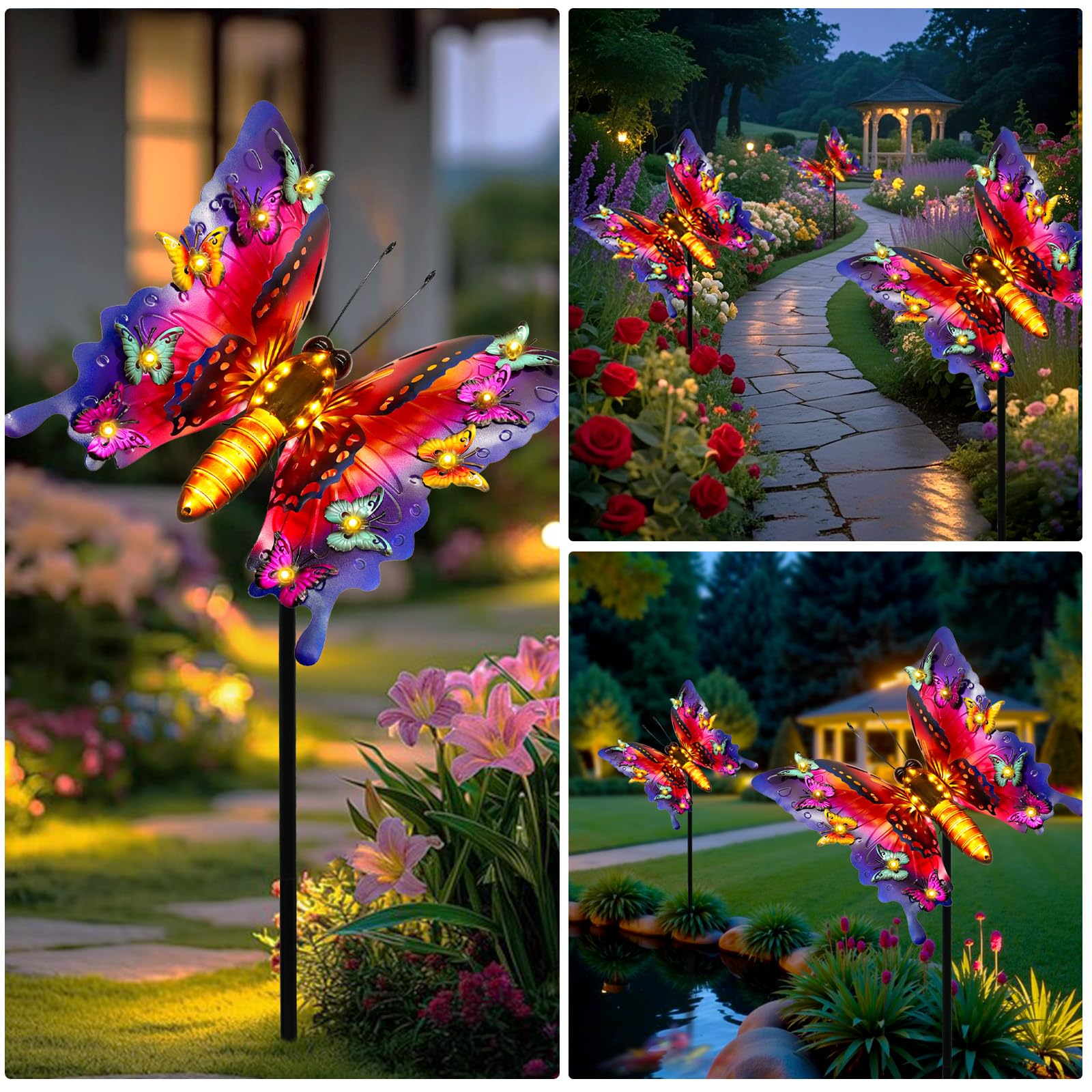 ANGMLN Solar Garden Lights - 41" Purple Metal Butterfly Decor, Waterproof Outdoor Lighting for Patio, Yard, Birthday Gifts