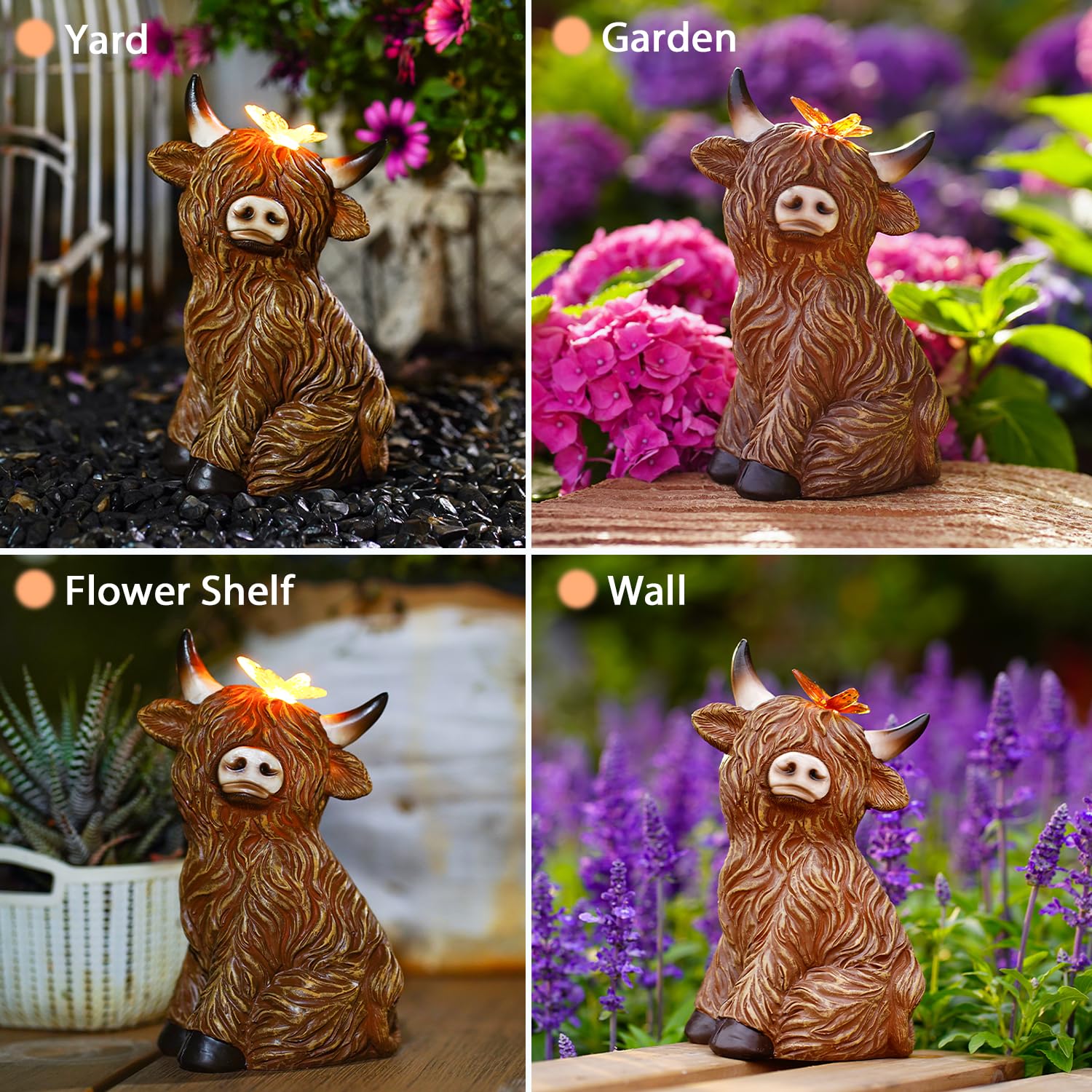 Fashionoda Solar Garden Statue Highland Cow Figurine - Outdoor Decoration With Butterfly For Garden Yard Lawn Home Decor Outside : Unique Gifts For Mom Grandma