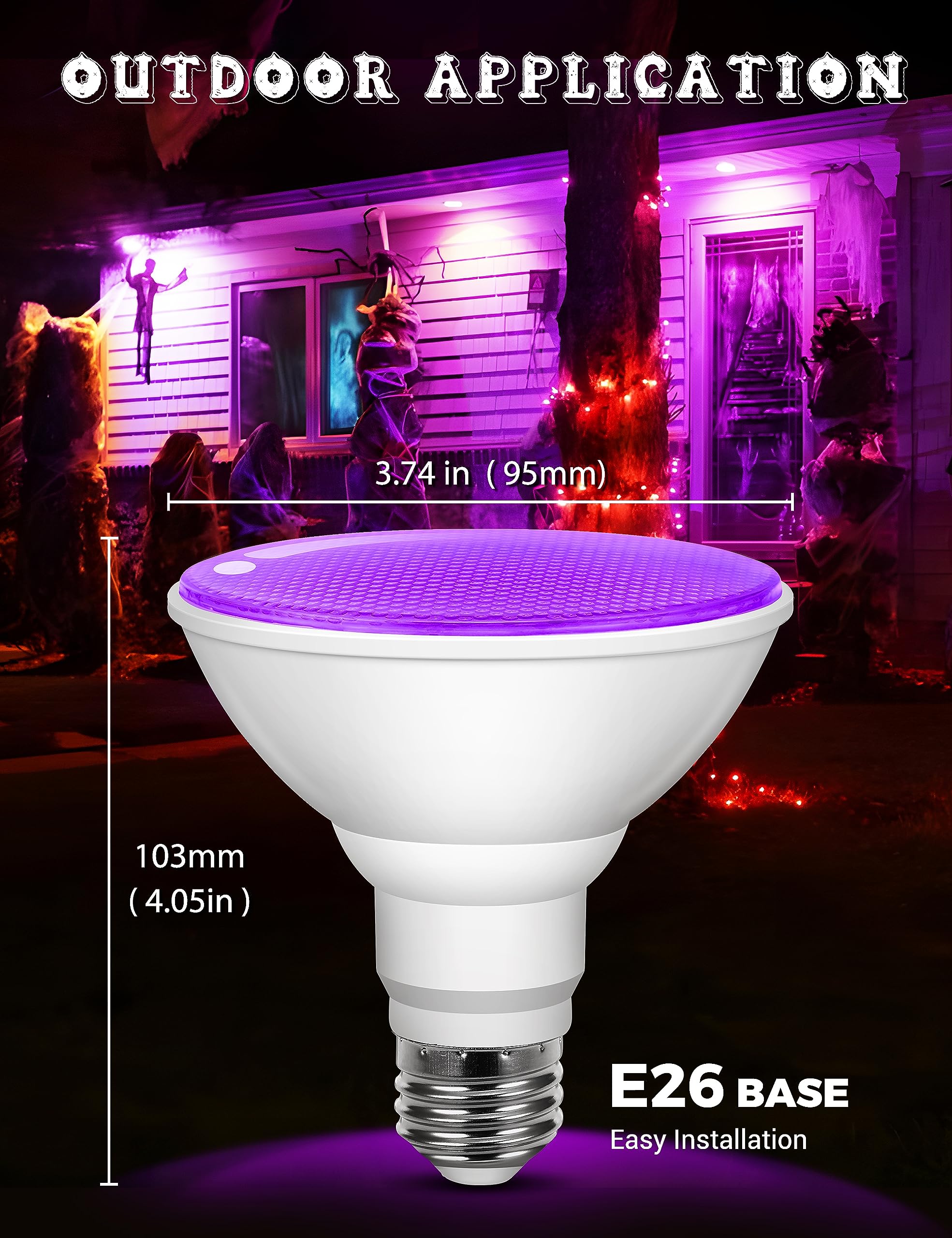 JandCase LED Purple Flood Lights, 12W (100W Equivalent), E26, 2 Pack, Not-Dimmable, Outdoor Lighting for Halloween, Porch, Party Decor