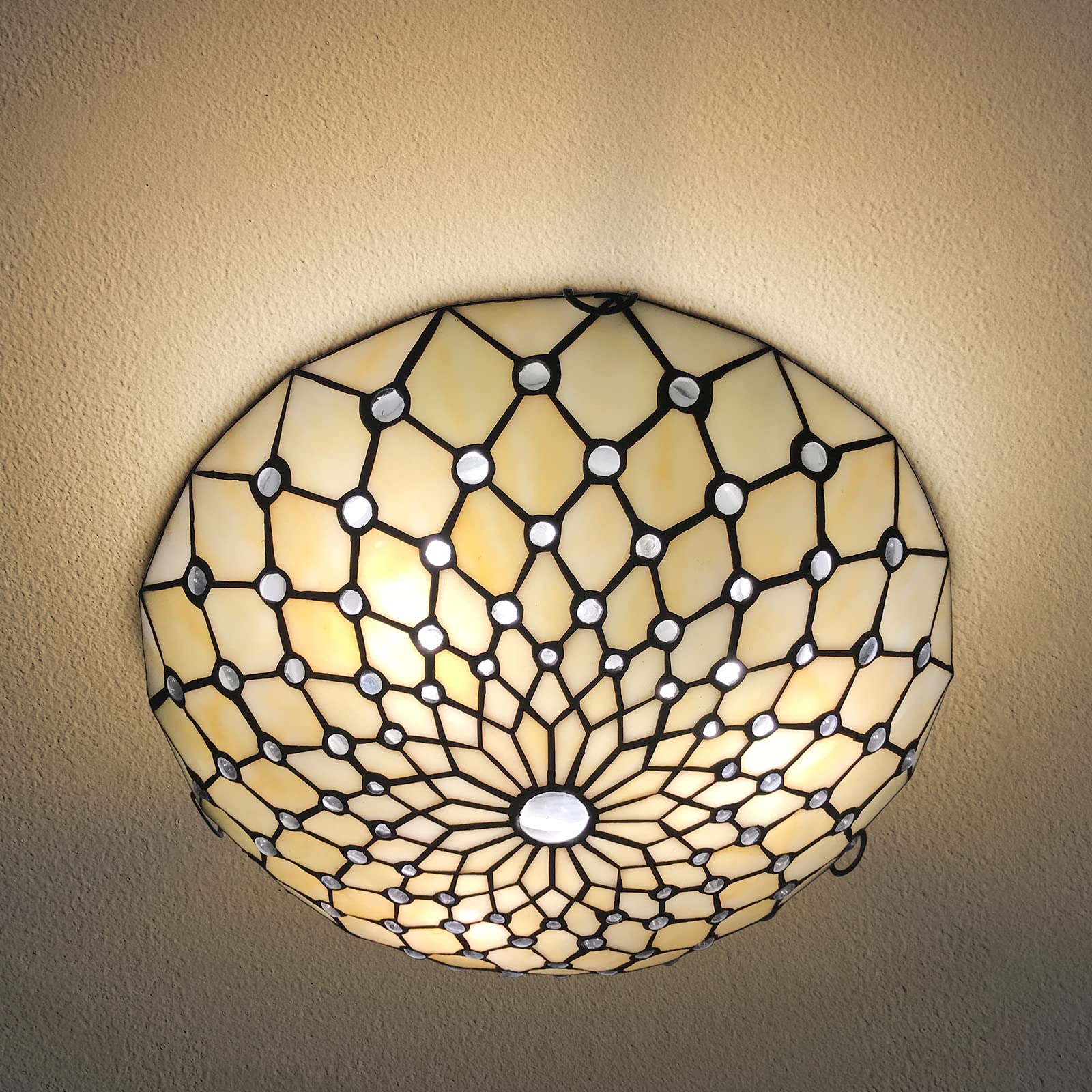 ARTZONE Tiffany Ceiling Light Flush Mount, 16 Inch Wide Stained Glass Ceiling Light for Bedroom,Living Room, Entryway,Foyer,3-Li