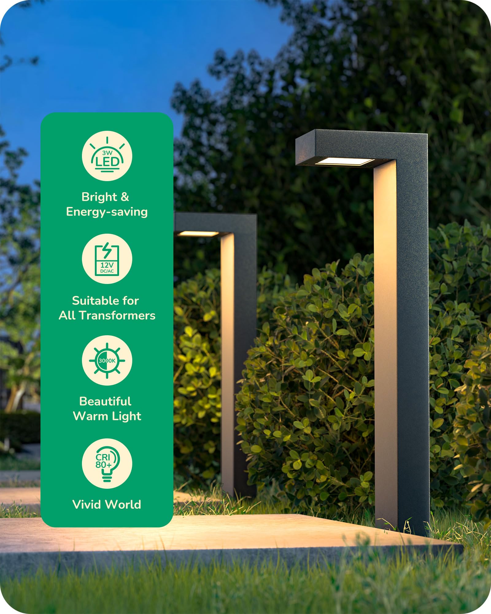 Edishine Low Voltage Landscape Lighting, 3.2W 3000K 50,000Hrs Electric Led Pathway Lights Wired, 12-24V Waterproof Outdoor Lands