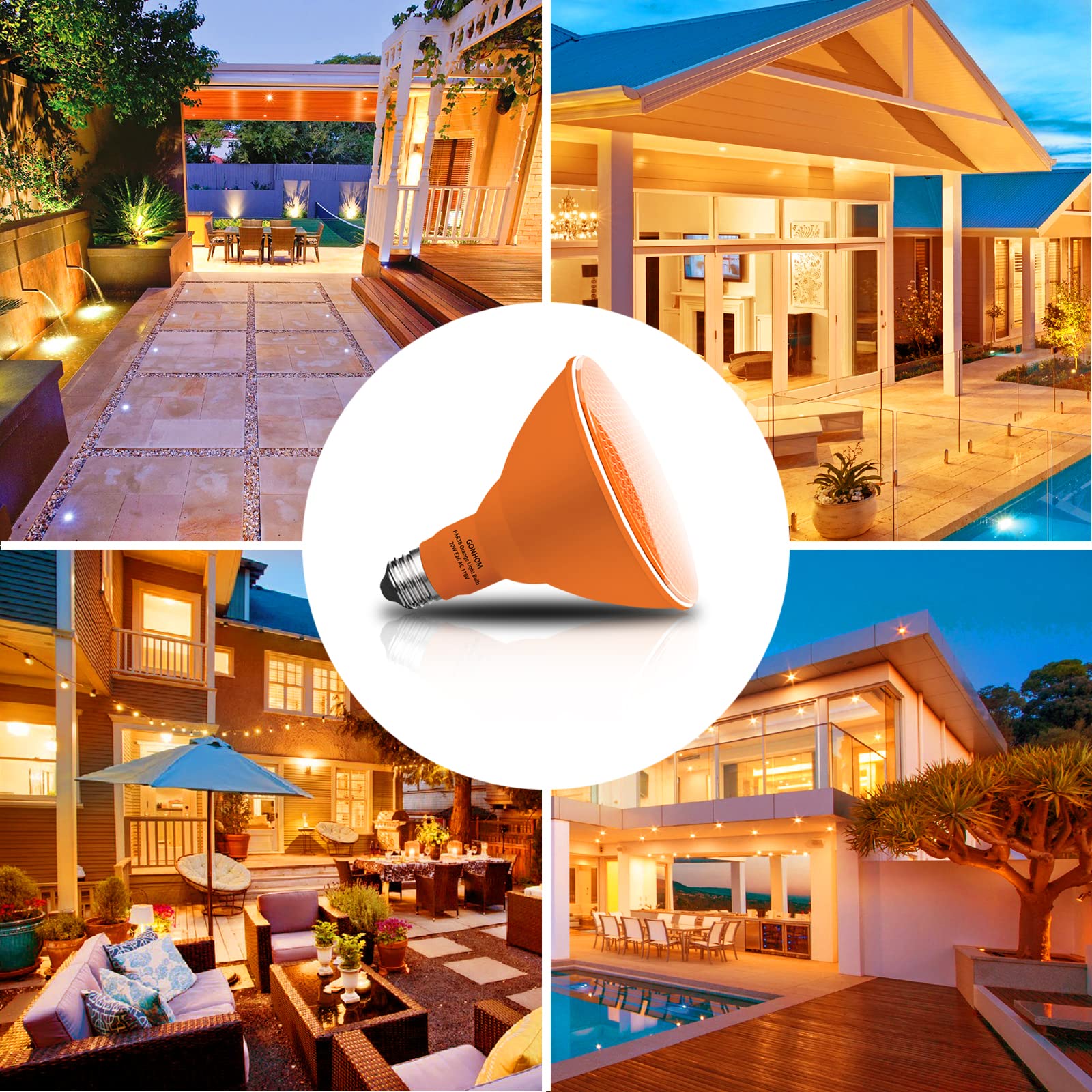 Gonhom 2 Pack 20W Orange Led Par38 Outdoor Flood Light Bulbs For Halloween & Holiday Decor