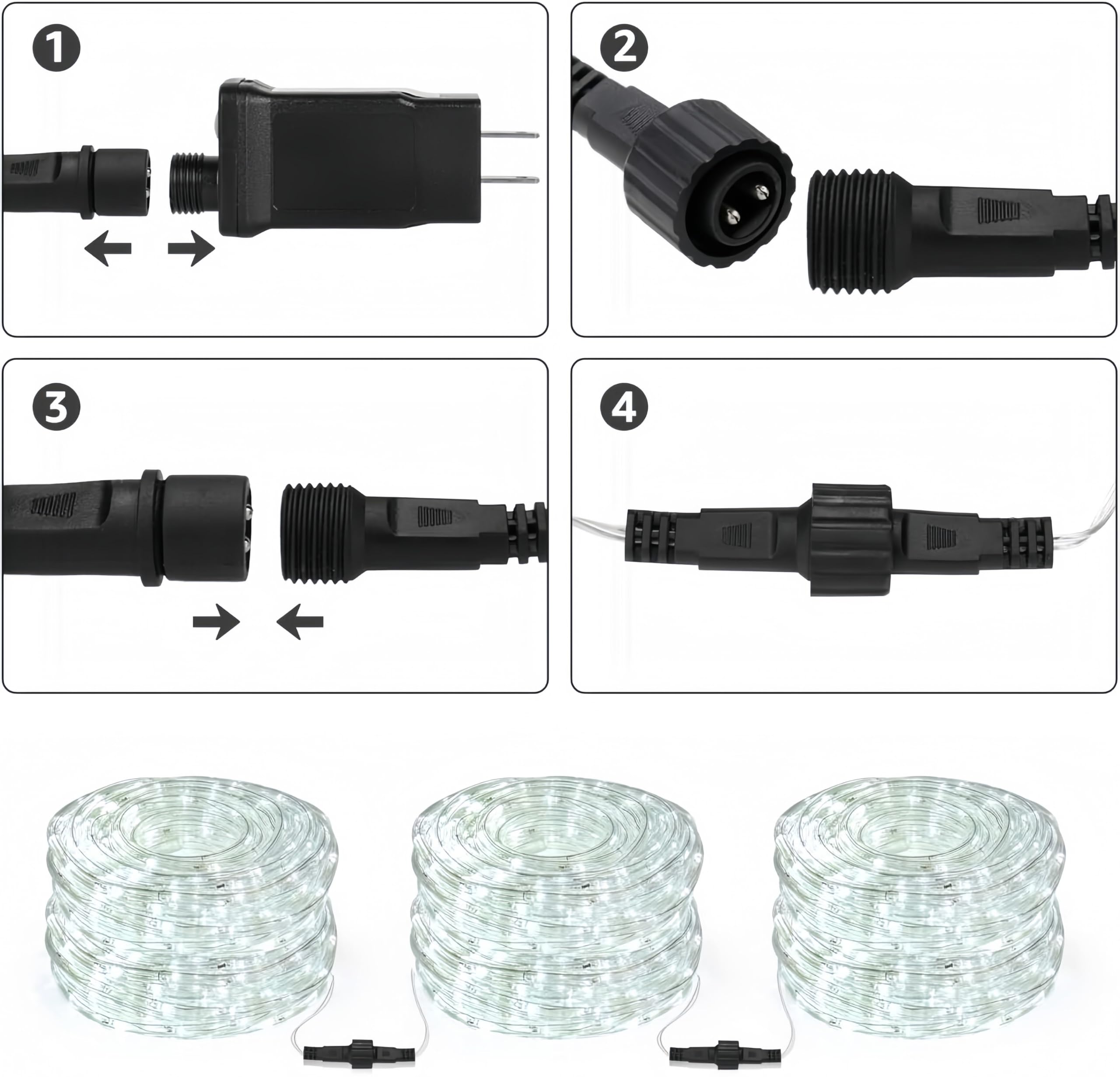 Lighting Ever 33Ft 240 Led Outdoor Rope Lights Cool White 6000K, 24 V Connectable, Waterproof Clear Tube String Lights For Deck Railing, Patio Ground, Garden, Yard Lawn, Flower Bed Landscape, Camping