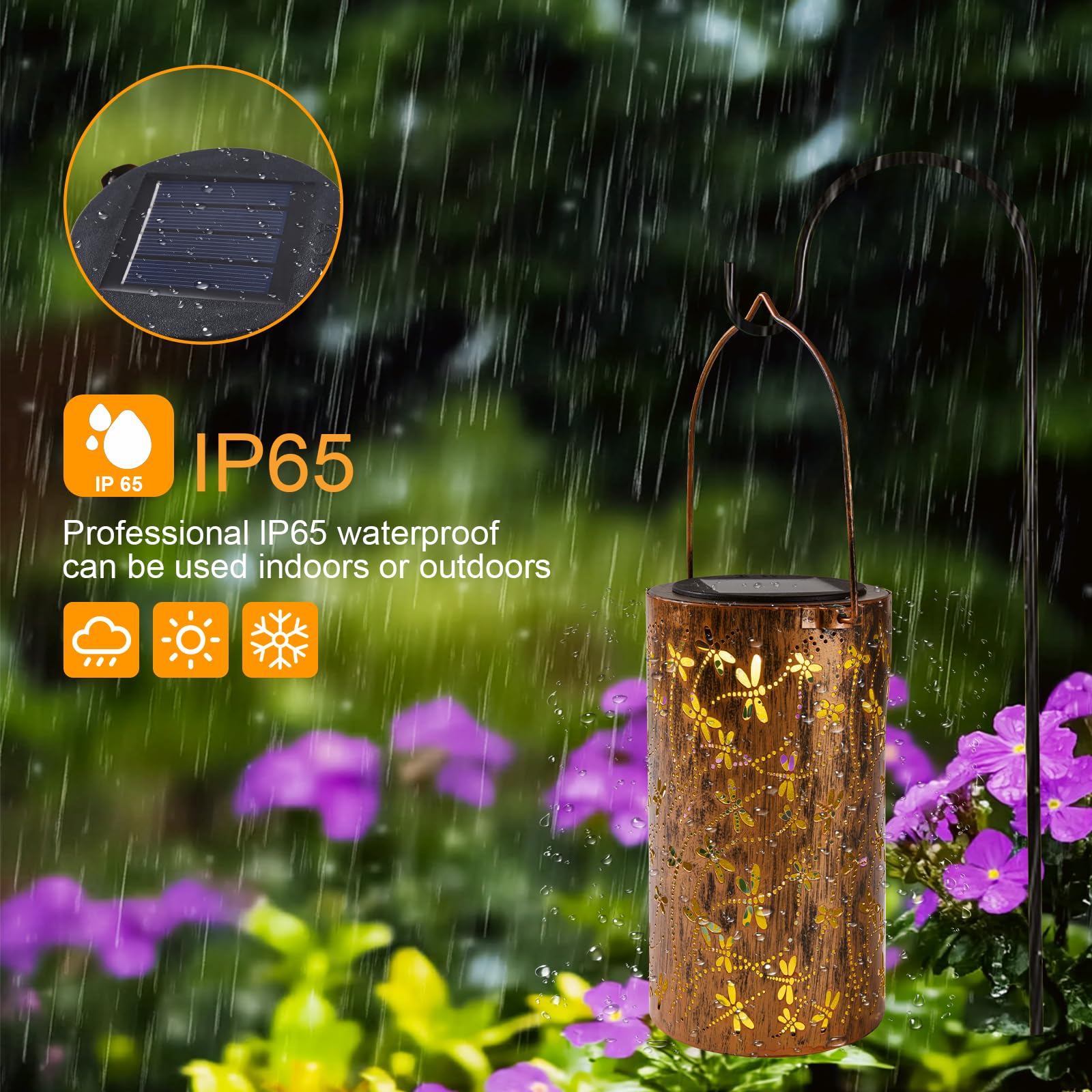 Morpholife Dragonfly Solar Lantern, Waterproof LED Garden Light, 7.1 inch, Metal, Model LD-0137QT, Outdoor Decorative Lighting for Patio and Porch