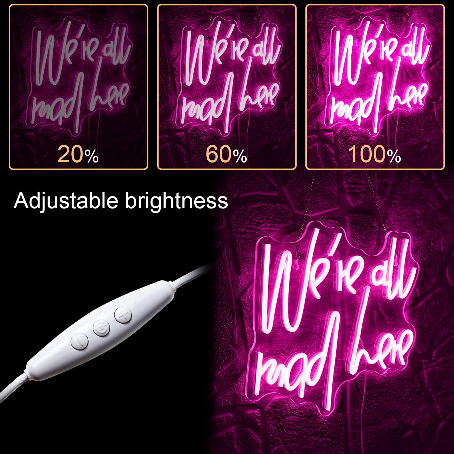 WLHOPE Neon Sign for Wall Decor - inWere All Mad Herein - Pink Acrylic - 16.5 x 7.3 inches - Perfect for Parties and Home Decor