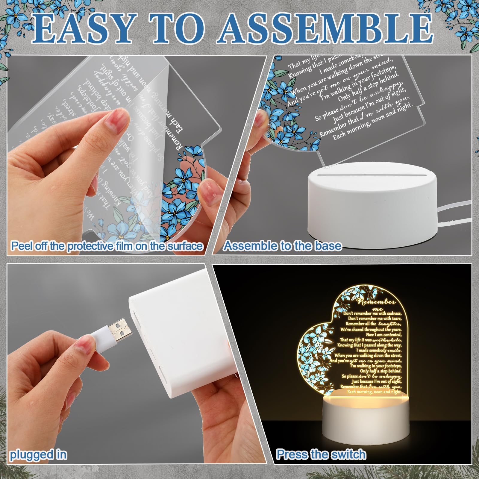 Coume Memorial Gift Night Light Clear Crystal Acrylic Heart Sympathy Gifts Sign Led Light Remembrance Bereavement Gift Decor Con