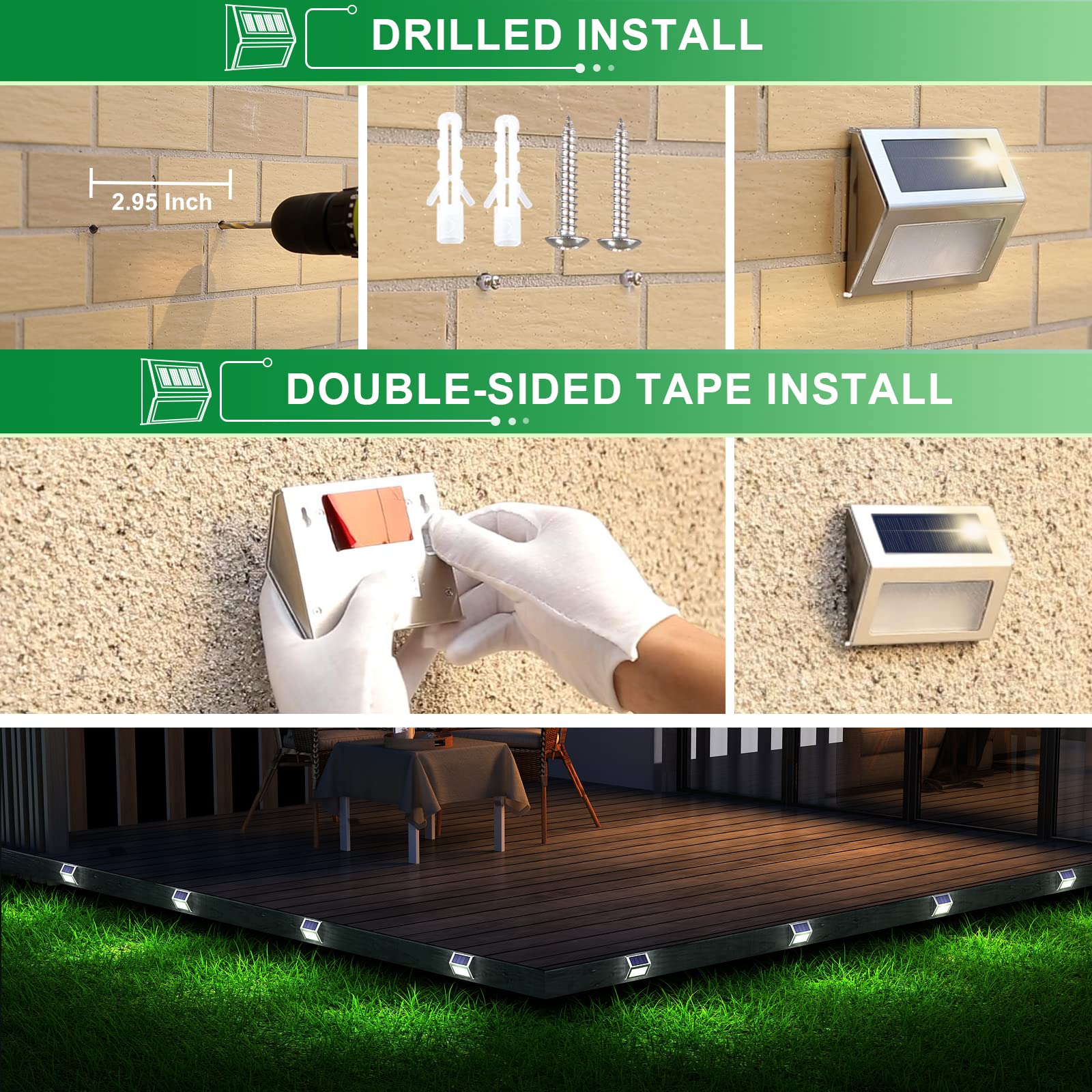JSOT Outdoor Fence Lights - 12 Pack Solar Powered Stainless Steel Deck Lights, Waterproof Cool White for Garden Pathway