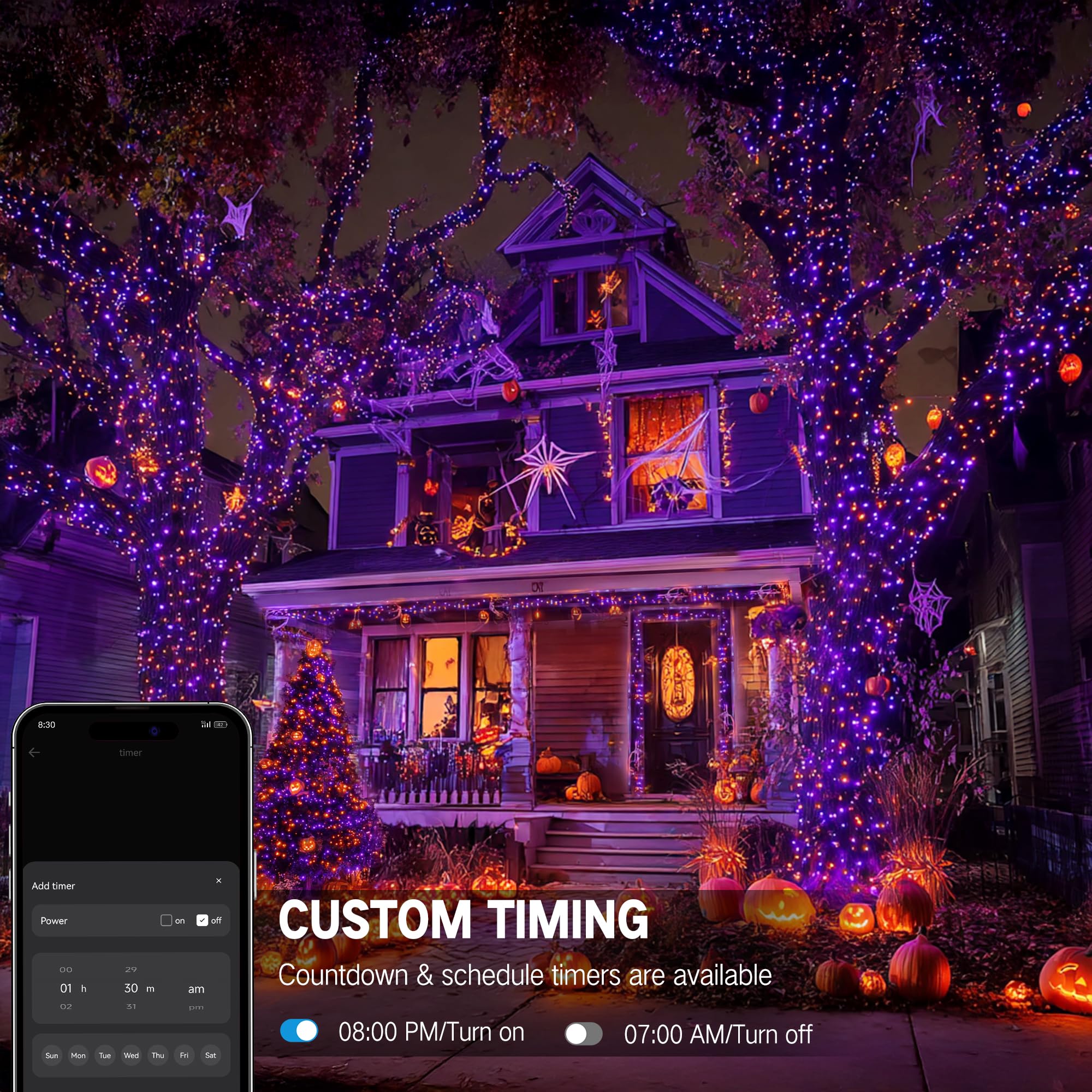 Brizled Smart Halloween Lights  300 Led 98Ft Orange & Purple Color Changing String Lights App & Voice Control  Music Sync  Dimmable Ghostfire Flow Light For Outdoor Indoor Halloween Thanksgiving Decor