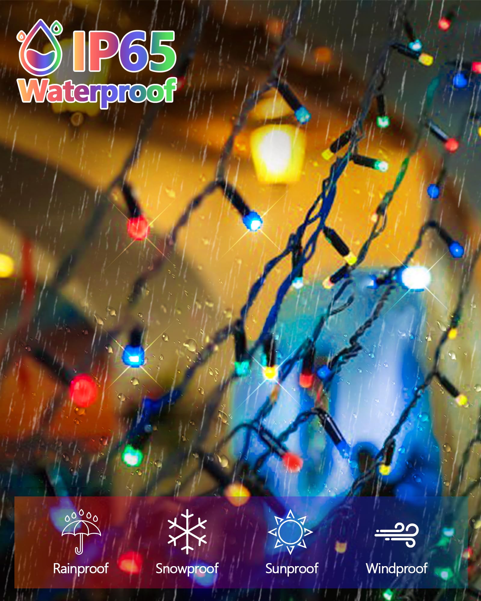 YIQU Solar Christmas Lights Outdoor, 600 LED, 198 FT, Waterproof, Multicolor, 8 Lighting Modes, 6 Pack