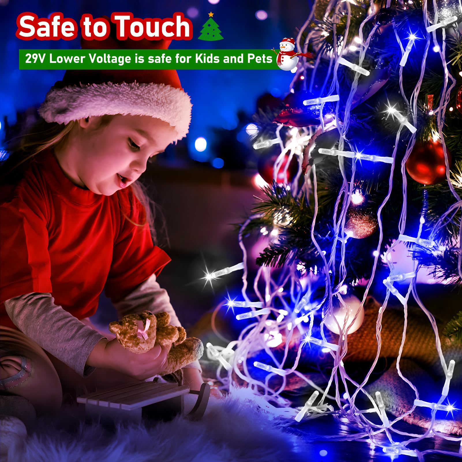 XURISEN 1000 LED Christmas Lights Outdoor, 403FT Blue and White String Lights with 8 Modes & Memory Timer, Model XUR-STG37