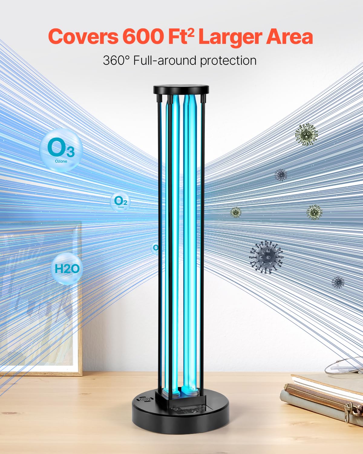 VEVOR 110W UV Light with Ozone Purifier, UVC Lamp, 30/60/120 Min Timer, Remote Control, for Rooms up to 600 sqft