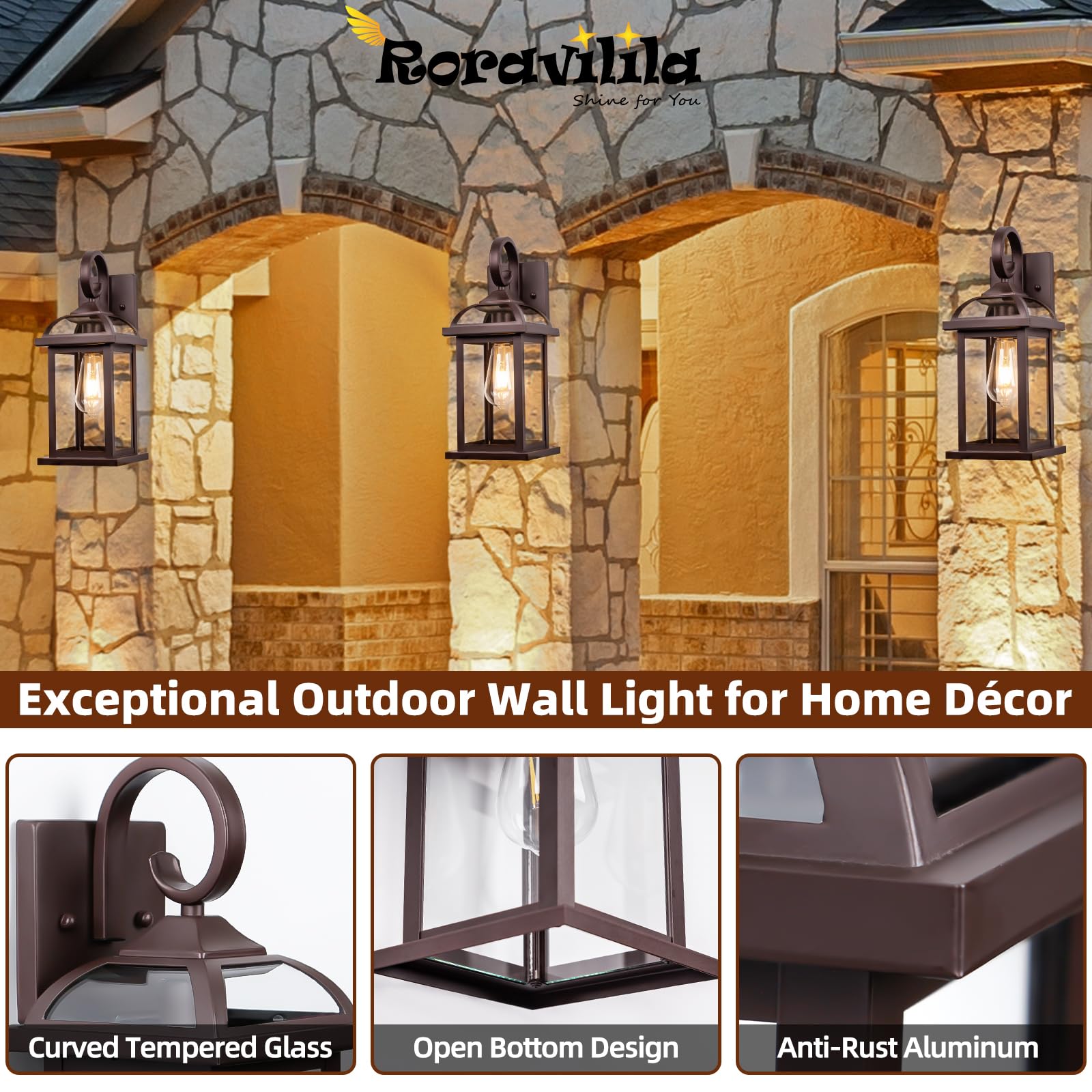 Roravilila Oil-Rubbed Bronze Outdoor Wall Lanterns, 2-Pack Ip65 Waterproof Sconces