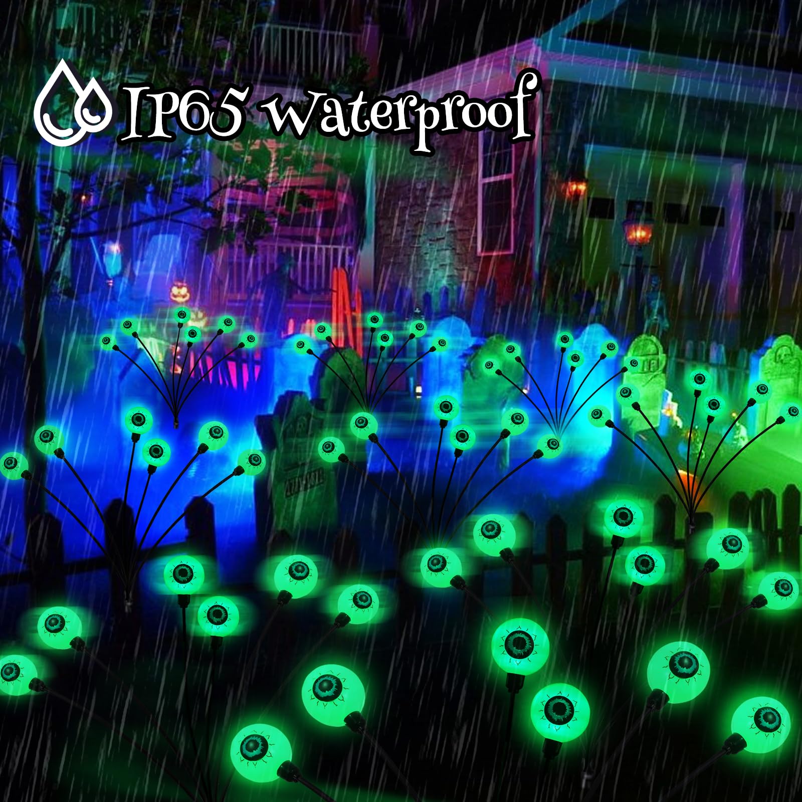 YIQU 6Pack Eyeball Lights, 36LED Solar Halloween Decorations, Waterproof Green, for Garden Pathway Grave Decor