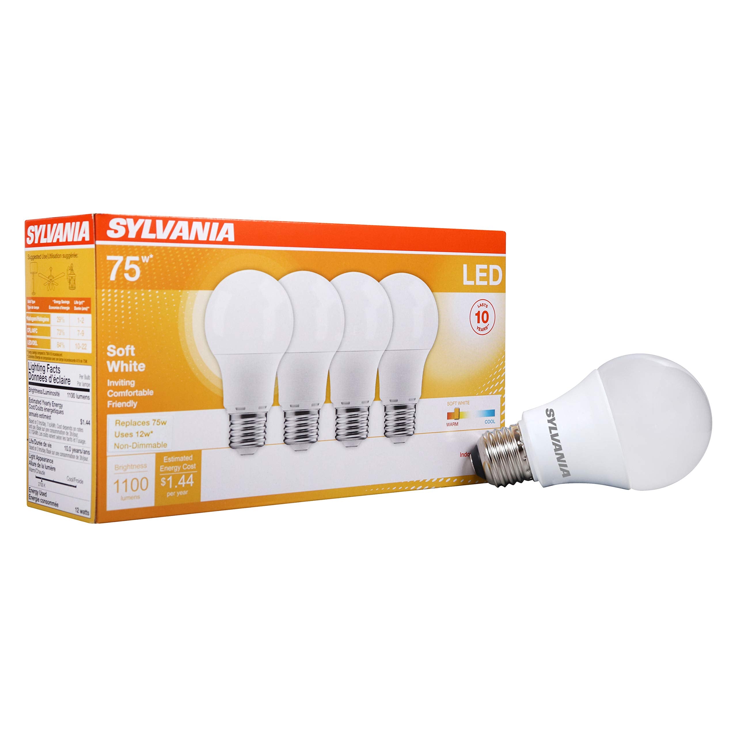 LEDVANCE SYLVANIA LED Light Bulb A19 75W Equivalent 12W Frosted 1100 Lumens Soft White 4 Count Model 78097