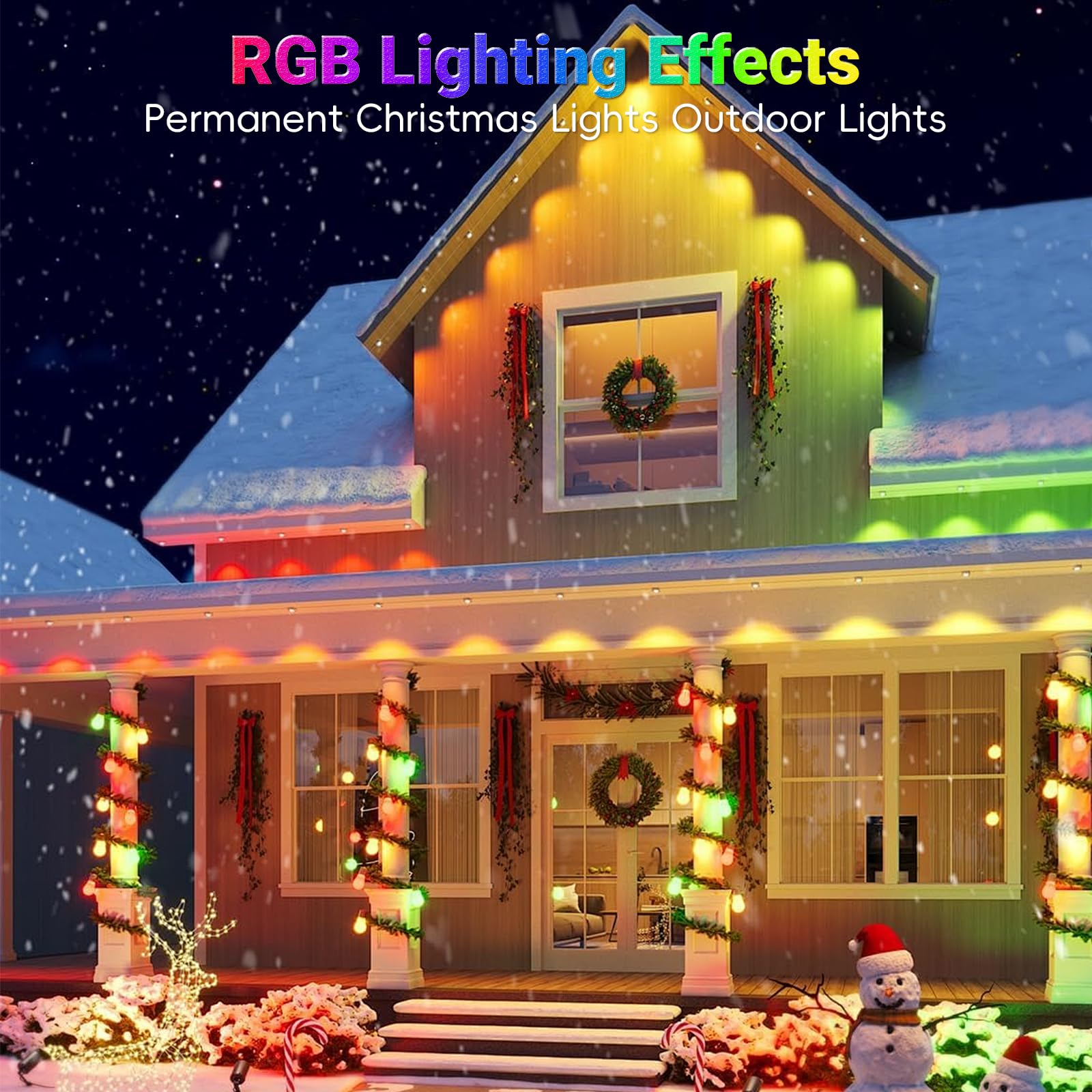 JZVGEN Permanent Outdoor RGB Light, 500FT, IP67 Waterproof, Remote/App Control, 250 LED, Multicolor, Model WWST-150A