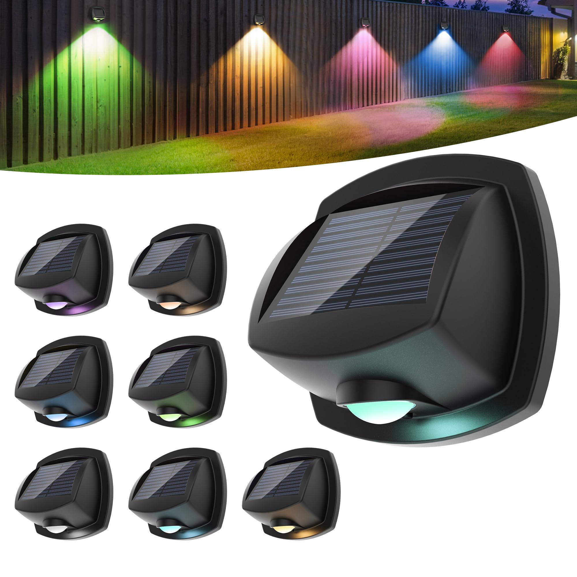 Solpex Solar Lights Outdoor Waterproof Ip65  Solar Stair Lights Outdoor For Fence  Deck  Step  Rgb Multicolor Led 11 Lighting Modes House Wall Light For Porch  Backyard  Fence  Garden Decor-8 Pack