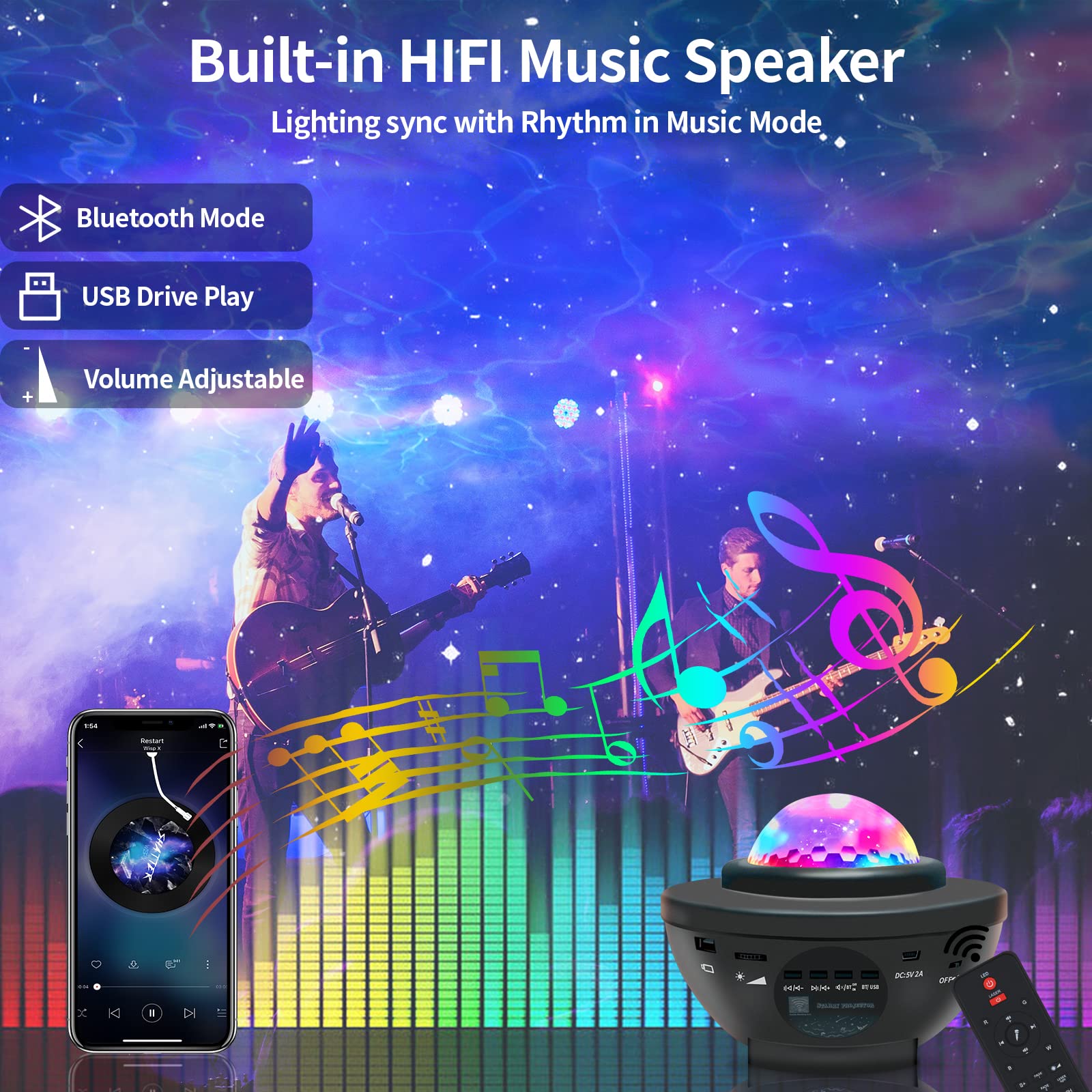 Star Projector Galaxy Light Projector With Remote & Bluetooth Speaker, Multiple Colors Dynamic Projections Night Light Projector