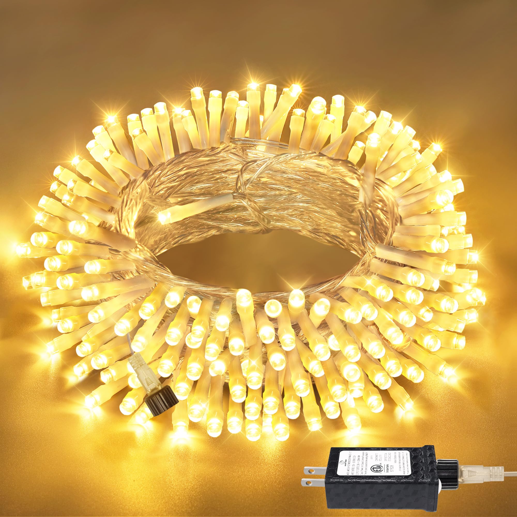 Connectable Warm White String Lights Indoor Bedroom, 8 Modes Christmas String Light Plug in Classroom Lights, 49ft 150 LED Fairy
