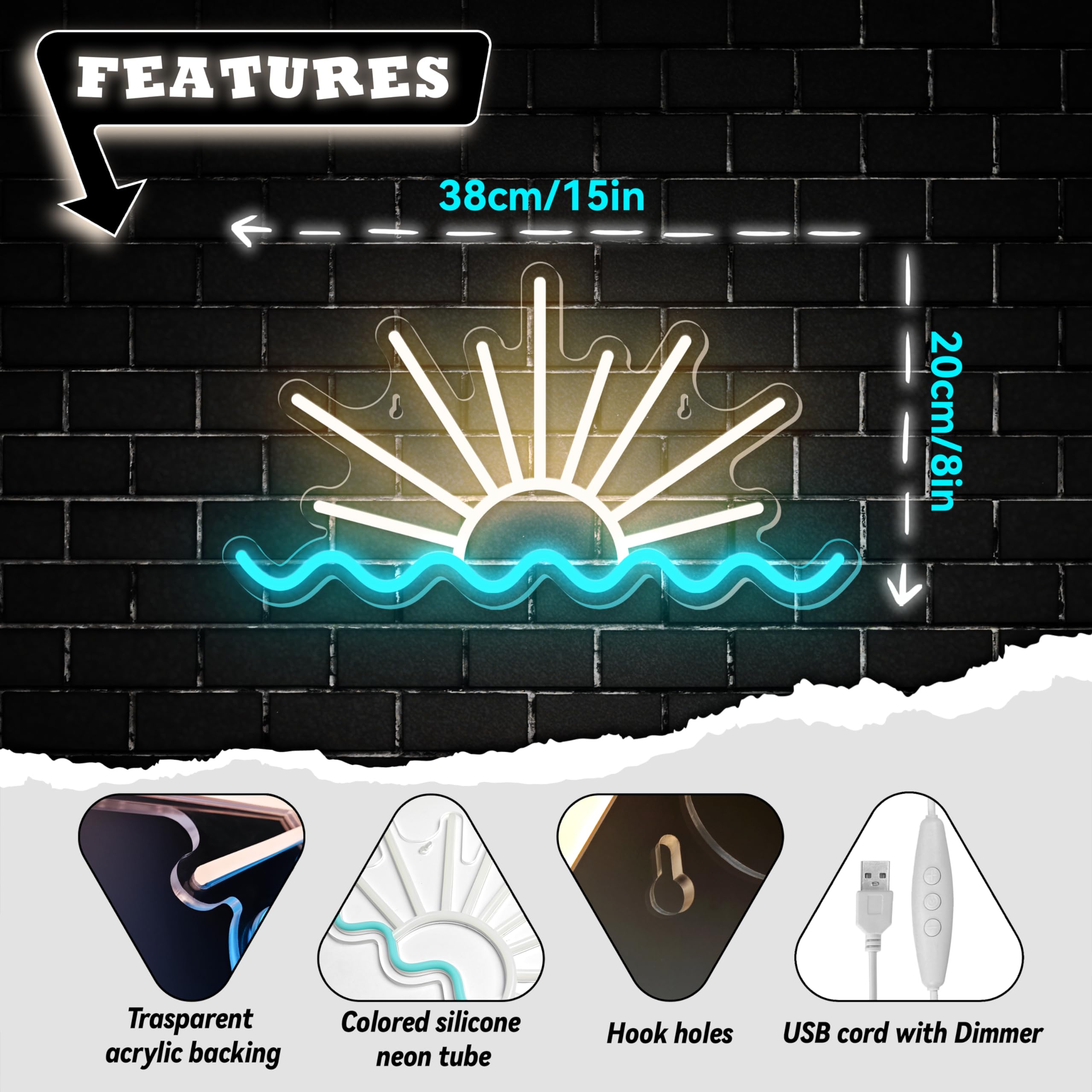 VIKLIU Sunrise Sunset Neon Sign Dimmable LED Light 14.96x8.07 inches Acrylic White-sunset Model NBTYH