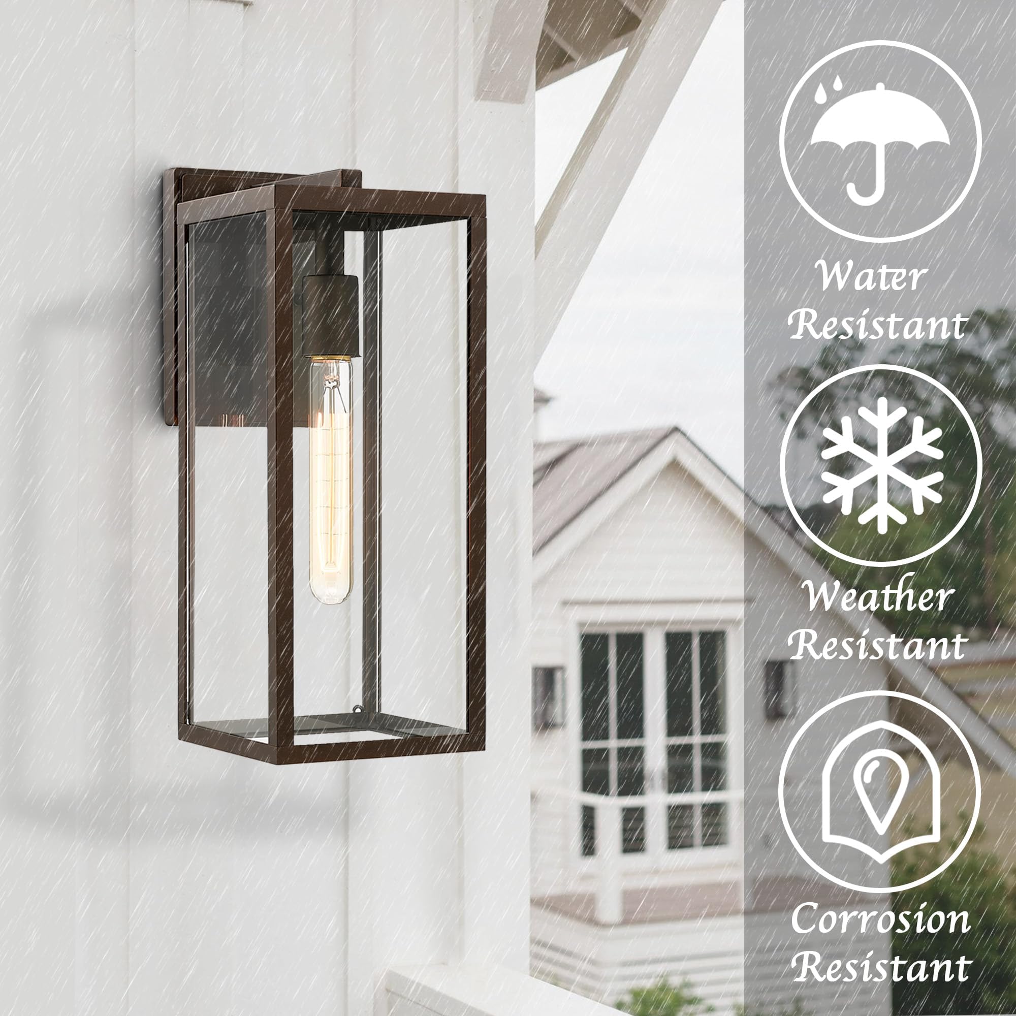 Bestshared Outdoor Wall Lantern - 15"H 1-Light Sconce, Oil-Rubbed Bronze, Metal, Wall Mounted, Model 4176, 1 Pack