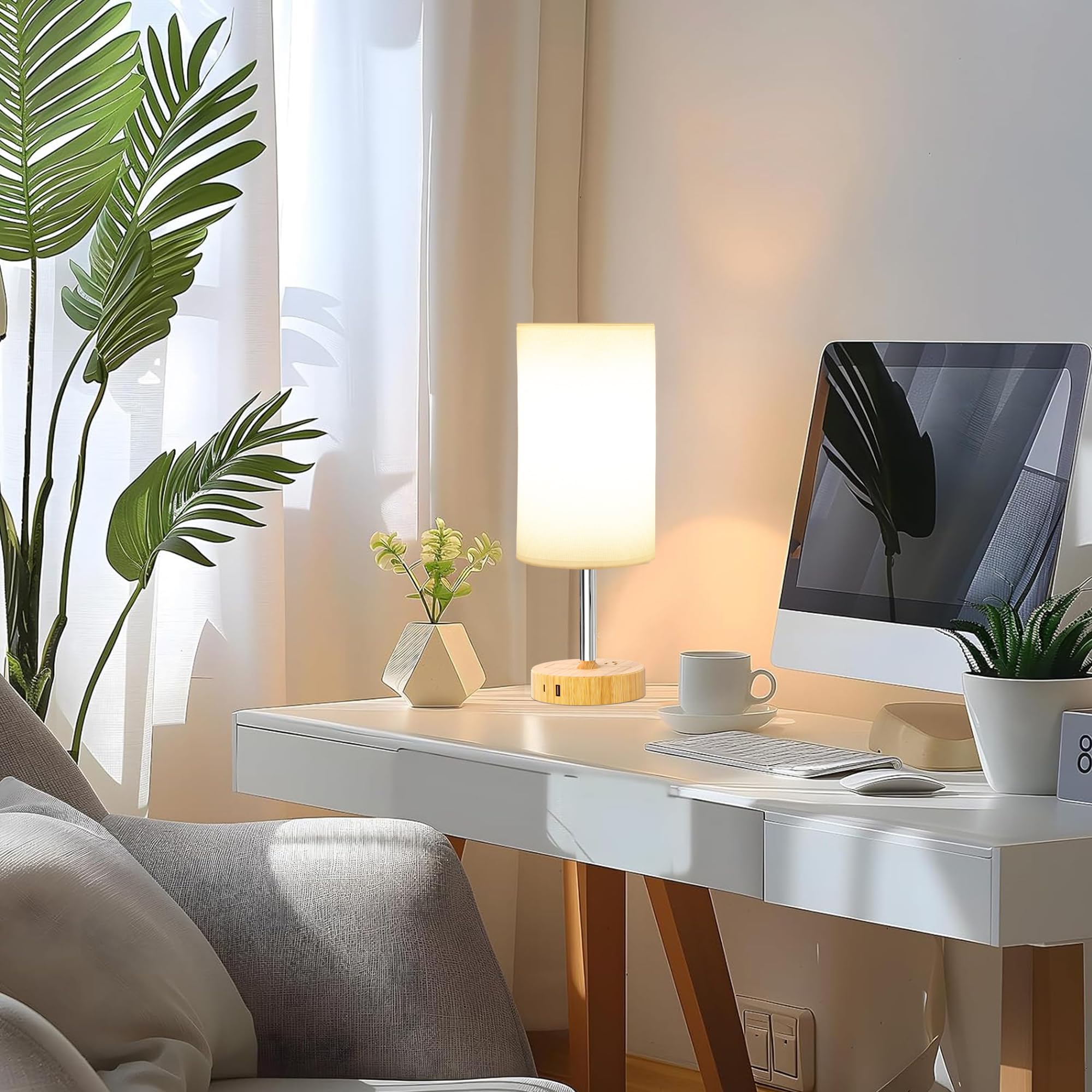 Alacoo Bedside Table Lamp For Bedroom, Touch Desk Lamps For Nightstand With Usb Charging Station 3 Way Dimmer Light With (1000W)