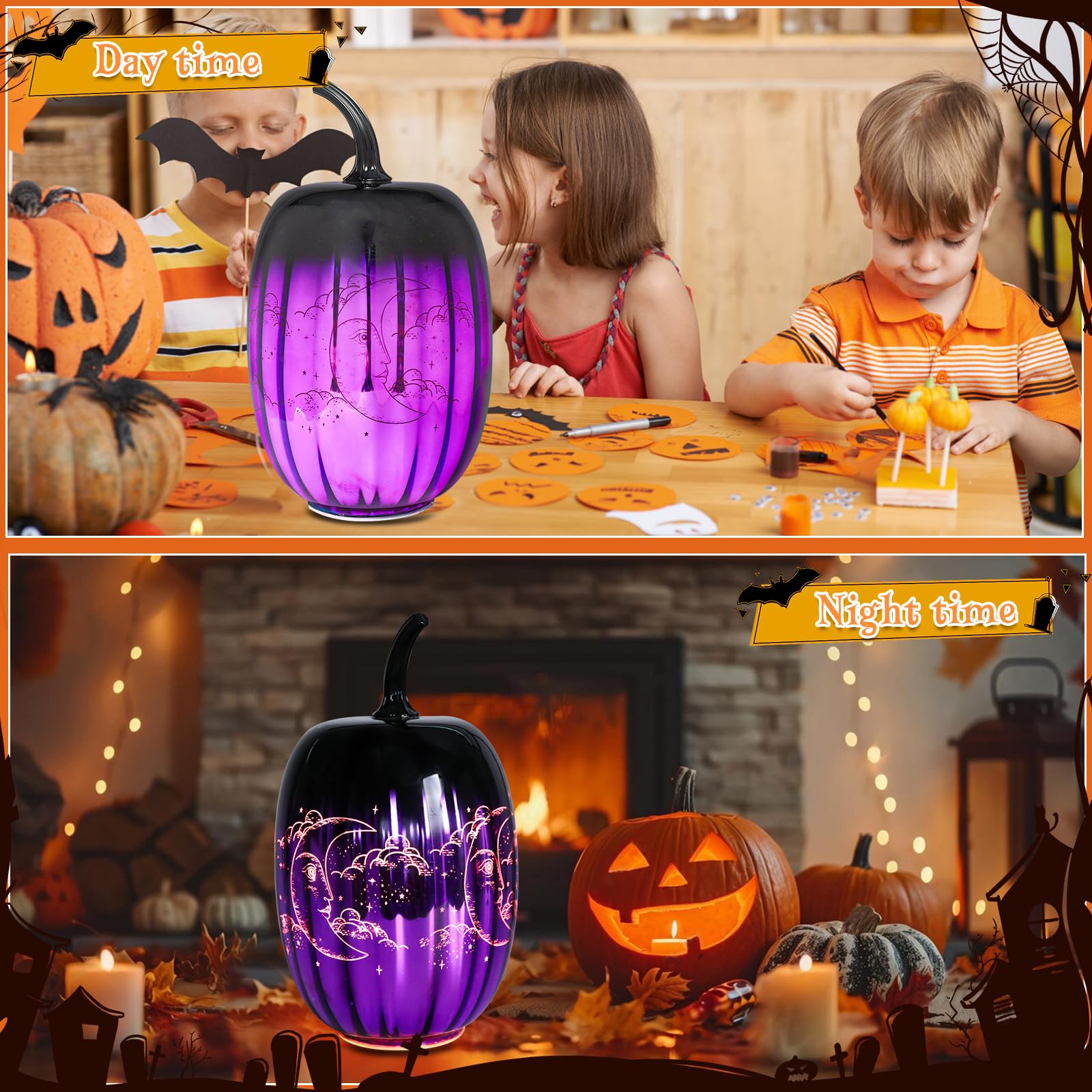 Ovewios Glass Pumpkin Lights  Light Up Pumpkins Table Lamps For Halloween Decorations Fall Thanksgiving Holiday Party Home Tabletop Centerpiece Decor