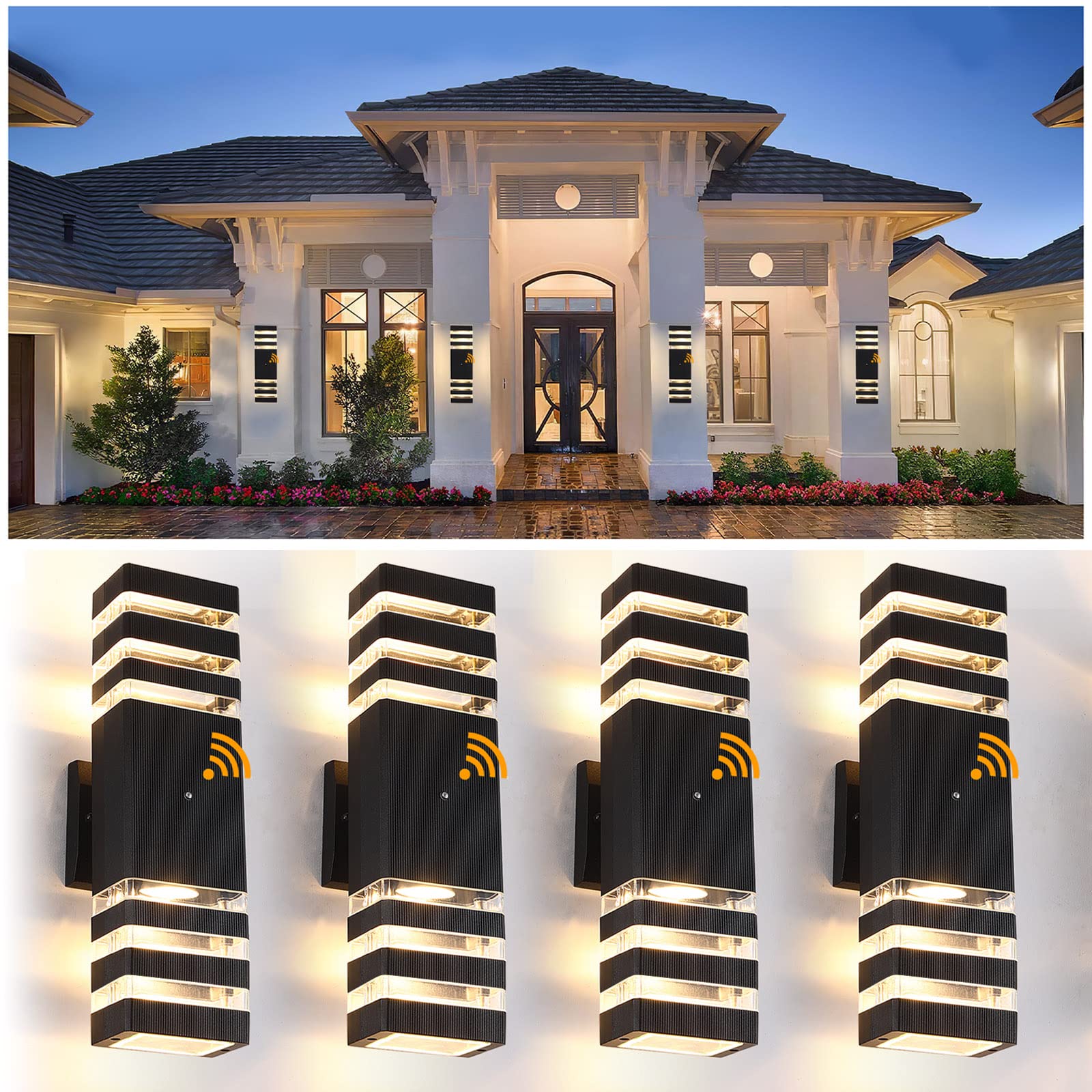 BOXCUPIN Outdoor Wall Light Fixture 4 Pack, Up and Down Aluminum Waterproof Sconces, Model BXOWLS9, 3 Layers-4 Pack