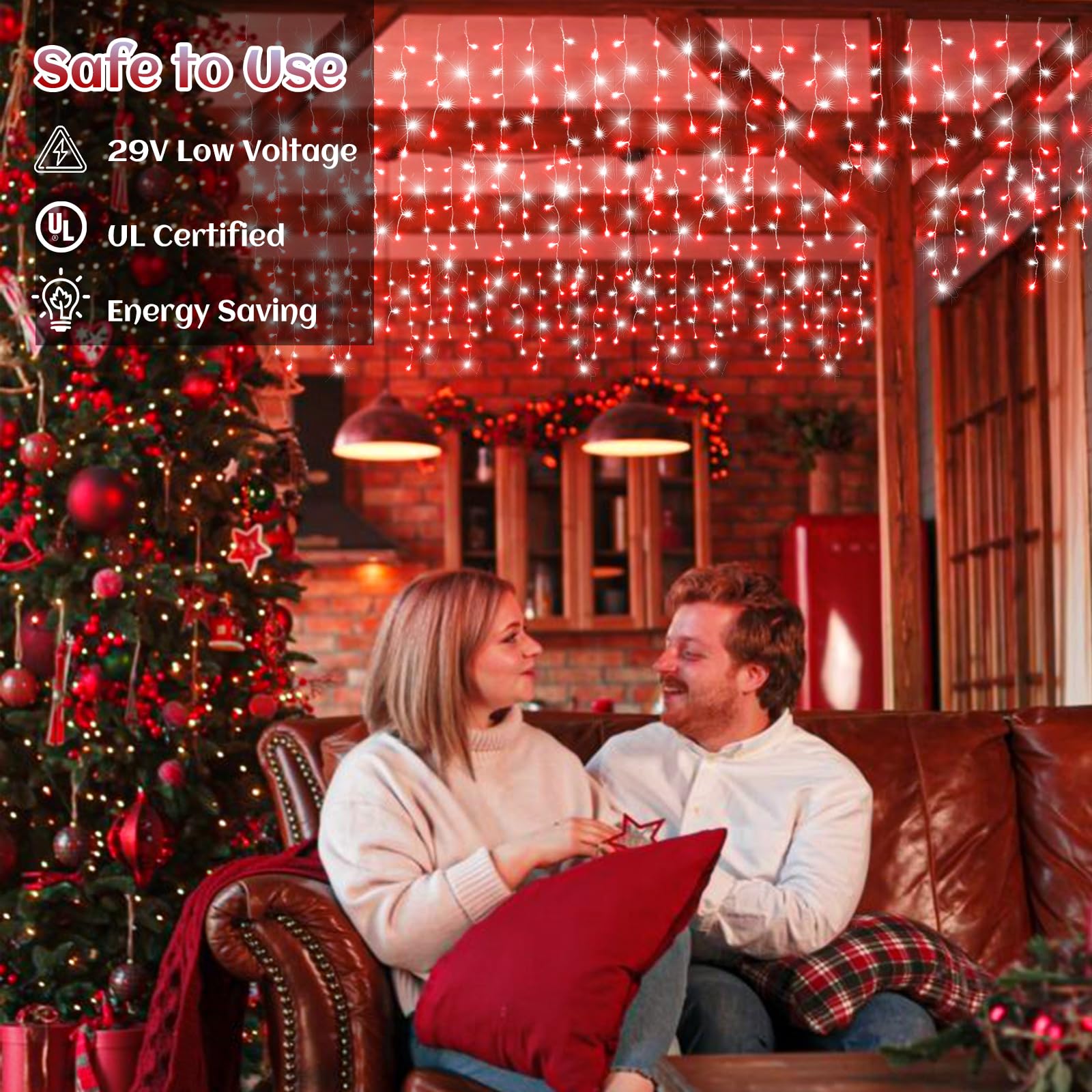 33Ft Icicle Lights For Outside, Red And White Christmas Lights Outdoor Indoor, 400 Led Twinkle String Light With 75 Drops Short