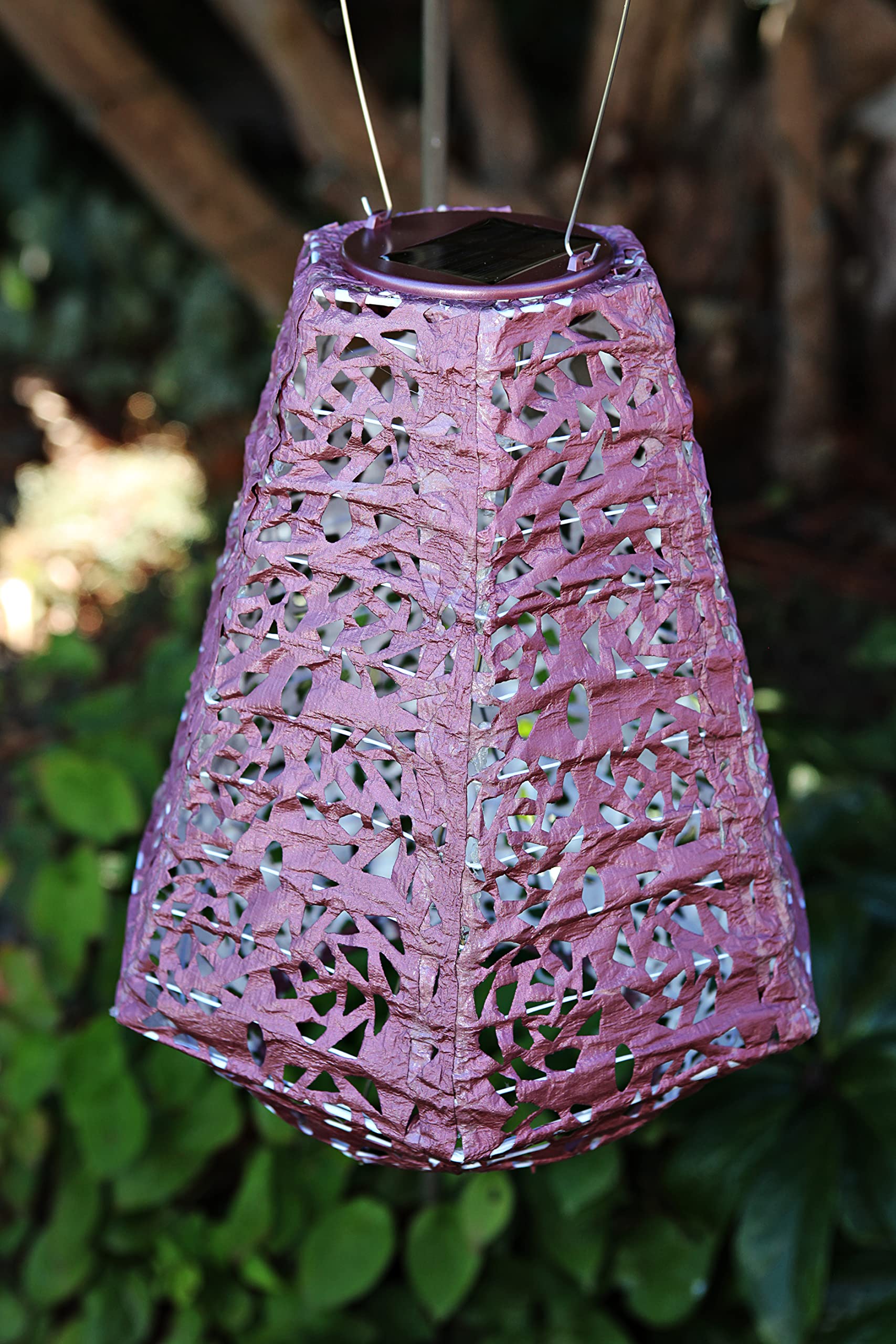 Allsop Outdoor Solar Lantern - 11in Soji Stella Prism - Metallic Orchid - Model 31839 - Stainless Steel