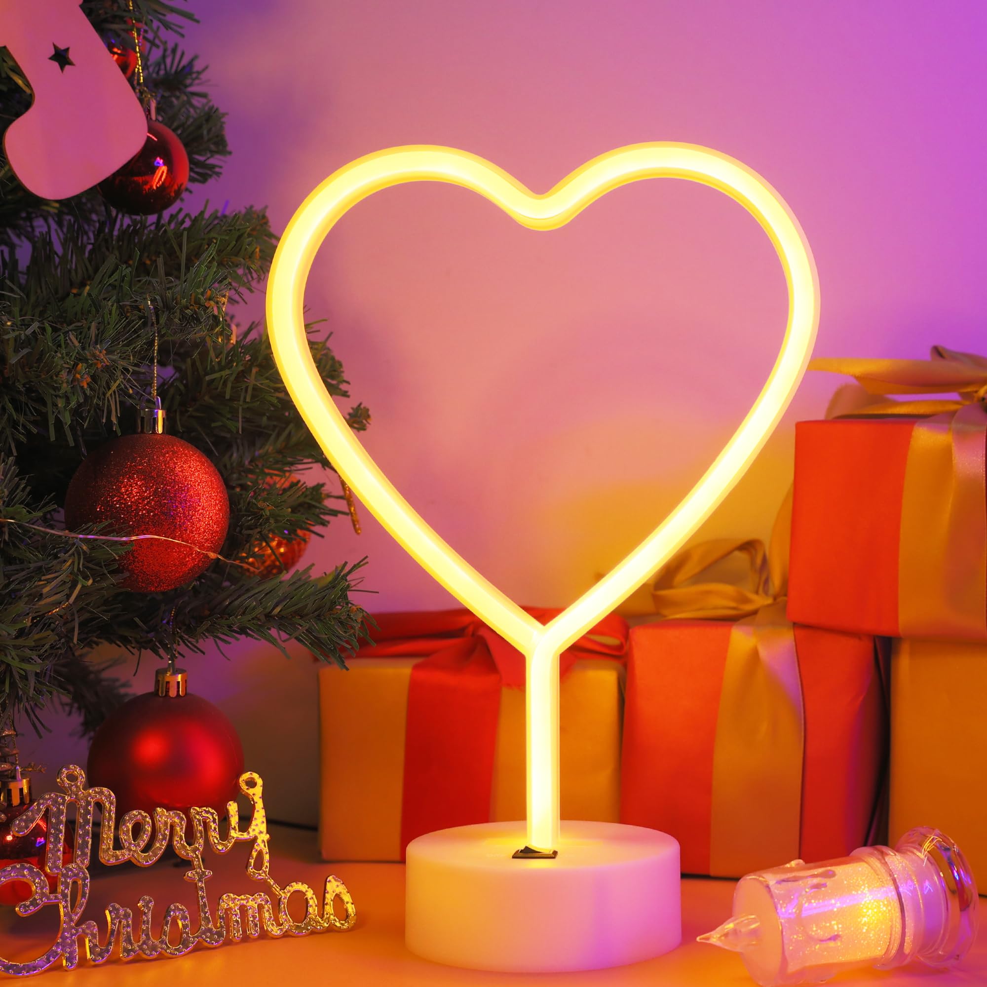 Enuoli Neon Night Light Heart Shaped Lamp Usb & Battery Powered Hanging Heart Love Neon Sign Wedding Novelty Home Decor Birthday