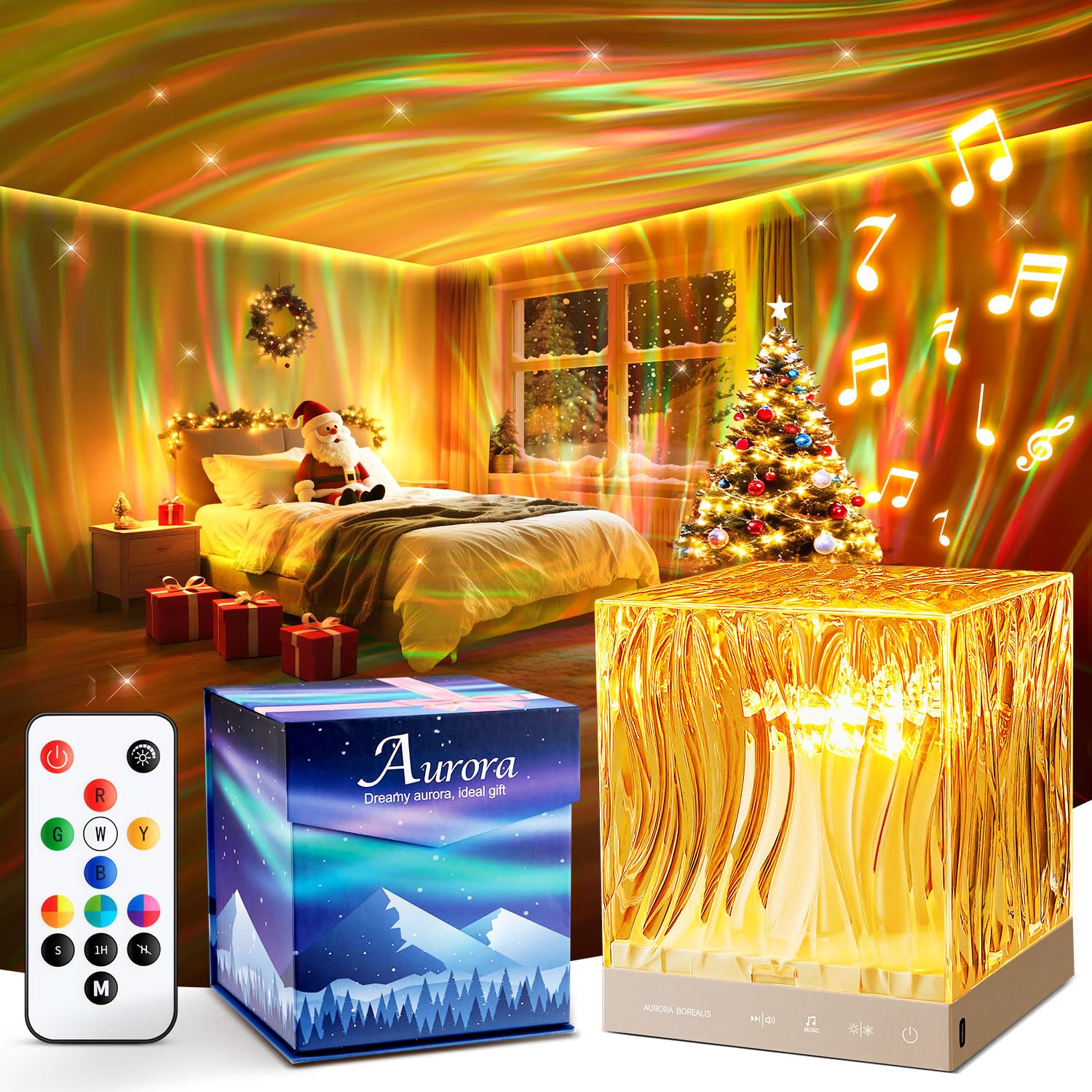 Christmas Projector Christmas Gifts For Teens White Noise Sound Machine+18 Colors+Bluetooth Music+Remote Control Northern Lights Projector Aurora Light Projector For Bedroom Christmas Stuff Room Decor