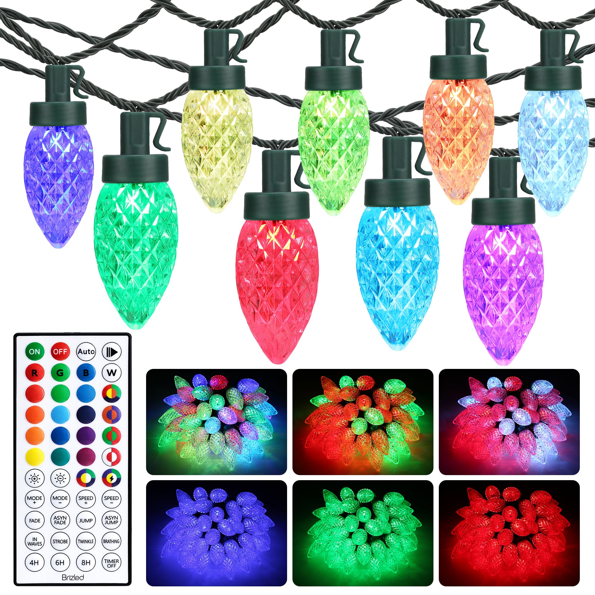 Brizled C9 RGB Christmas Lights, 35FT 54 LED Waterproof Connectable Lights with Remote for Indoor/Outdoor Decor