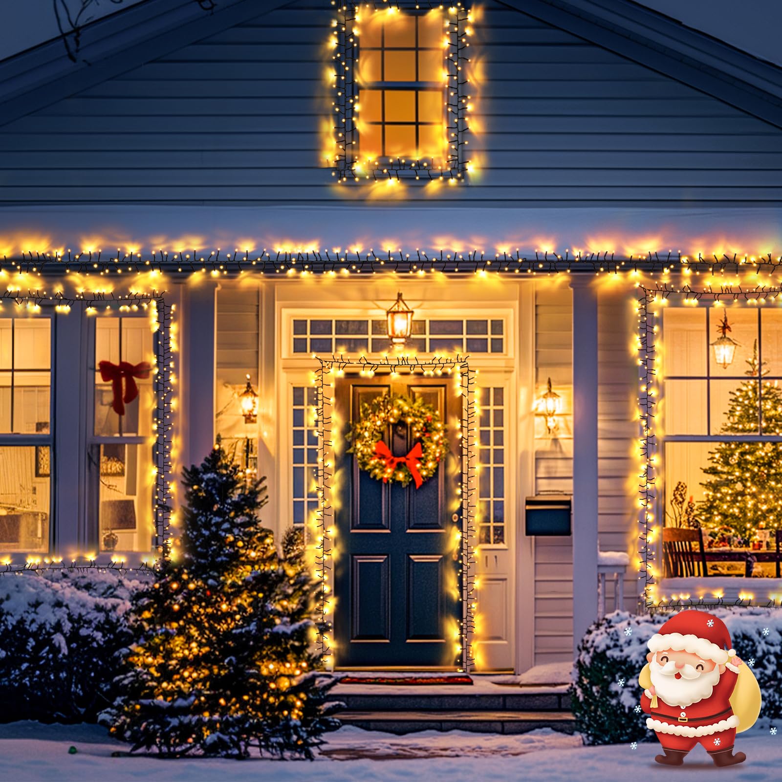 Jmexsuss 1000 Led Cluster Lights Green Wire Plug In, 55Ft Twinkle Lights Outdoor With Remote, 8 Modes Cluster Lights For Christmas Tree Garland Wreath Door Decoration, Warm White